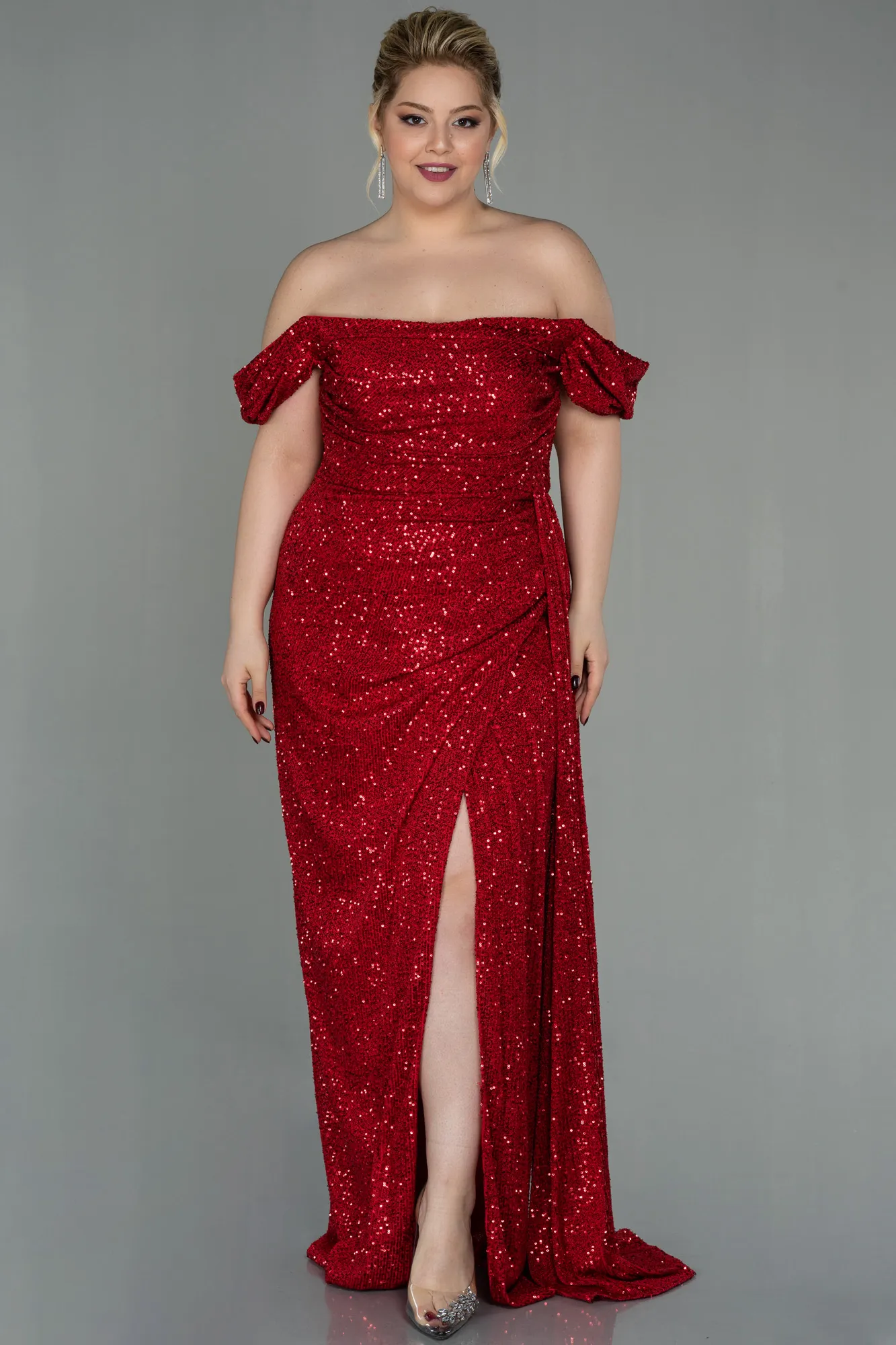 Red-Long Scaly Plus Size Evening Dress ABU2973