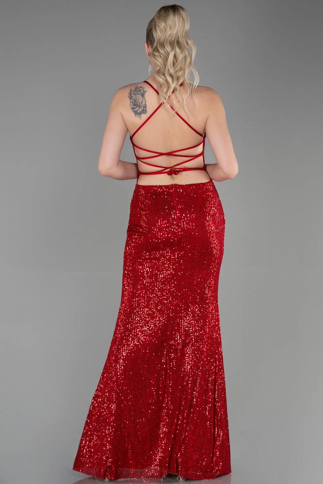 Red-Long Scaly Prom Gown ABU3346