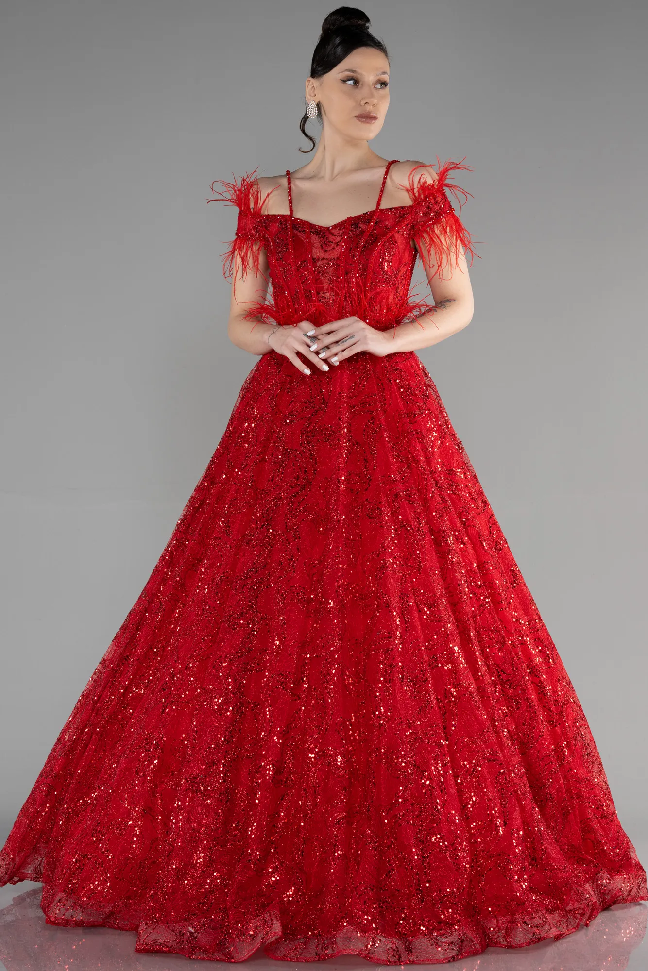 Red-Long Special Design Engagement Dress ABU3555