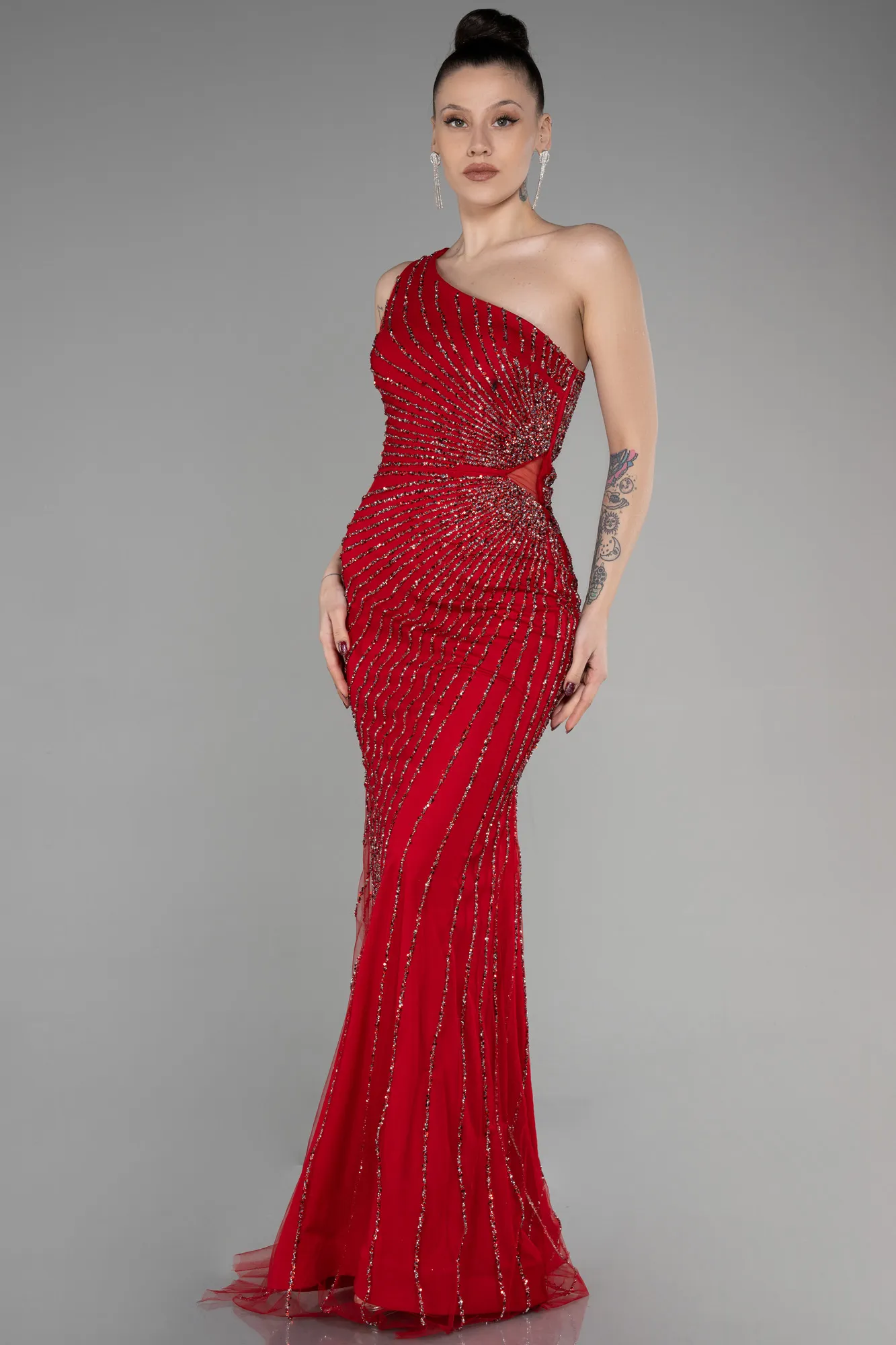 Red-Long Special Design Engagement Dress ABU3560