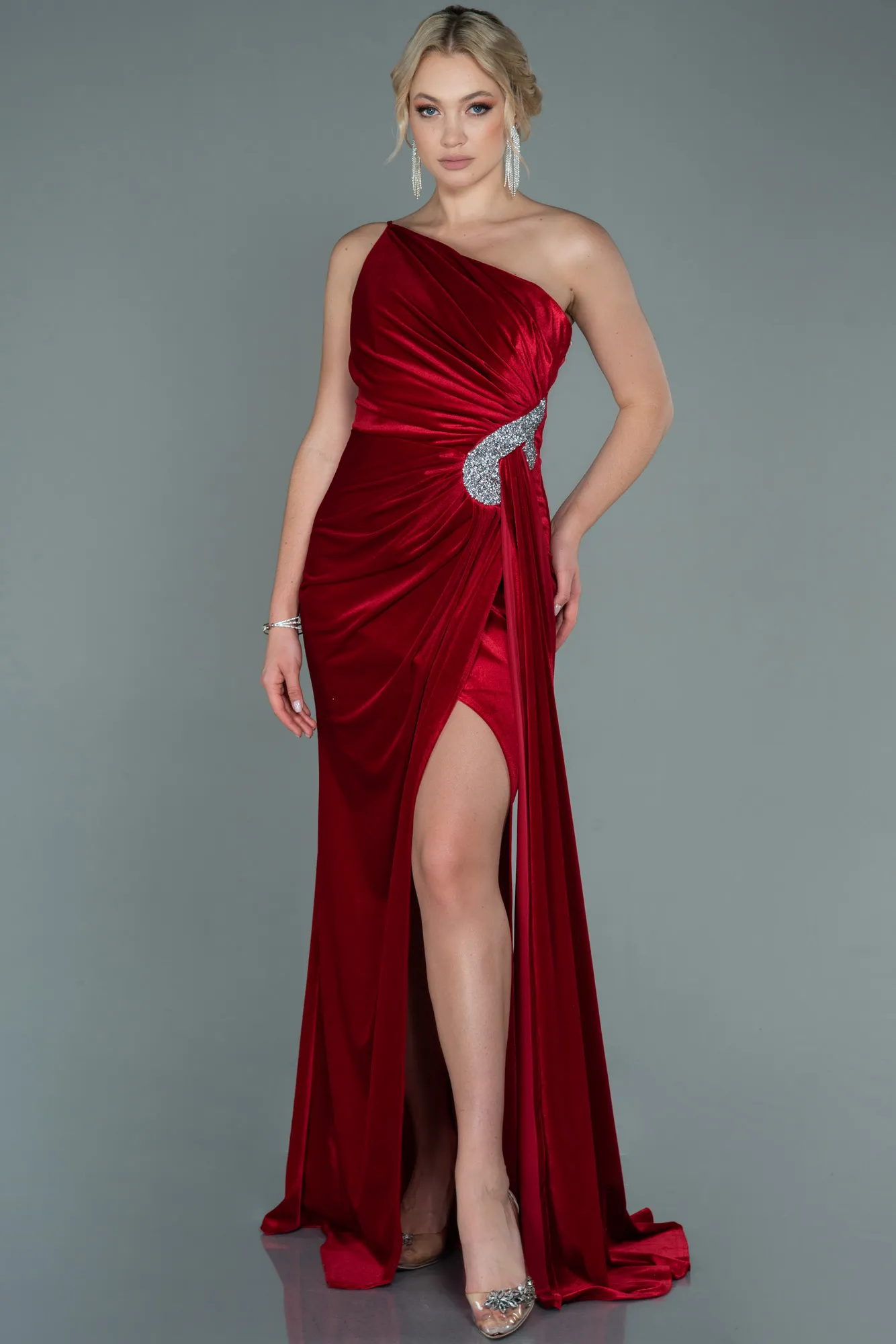 Red-Long Velvet Evening Dress ABU2626