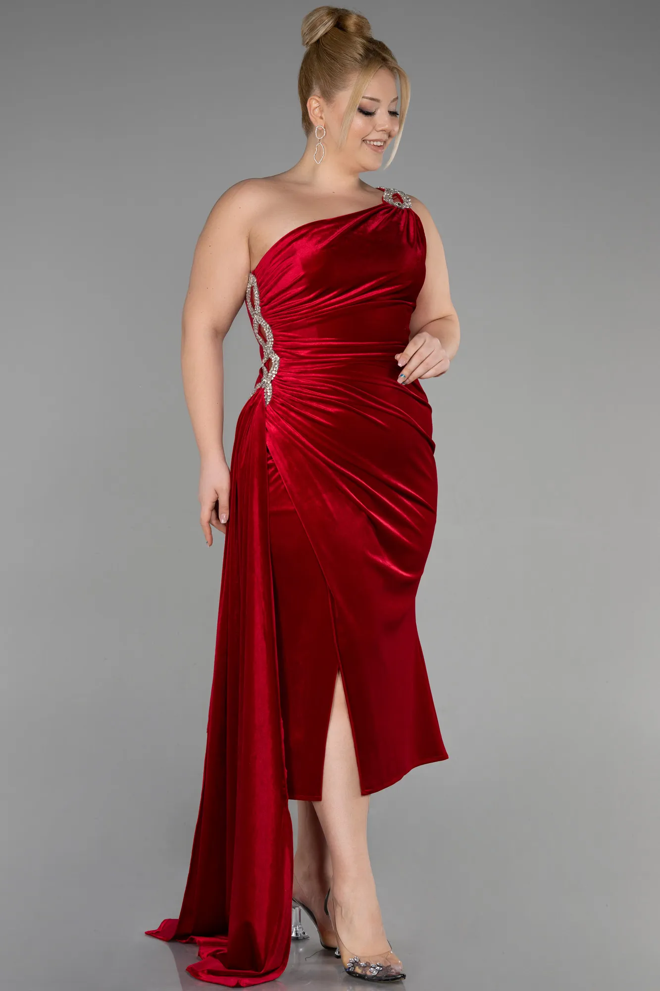 Red-Long Velvet Evening Dress ABU3365