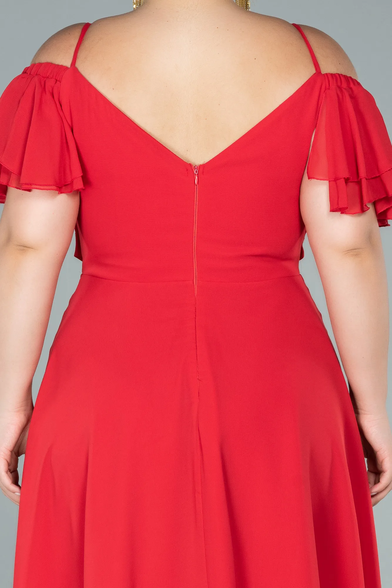 Red-Midi Chiffon Plus Size Evening Dress ABK1475