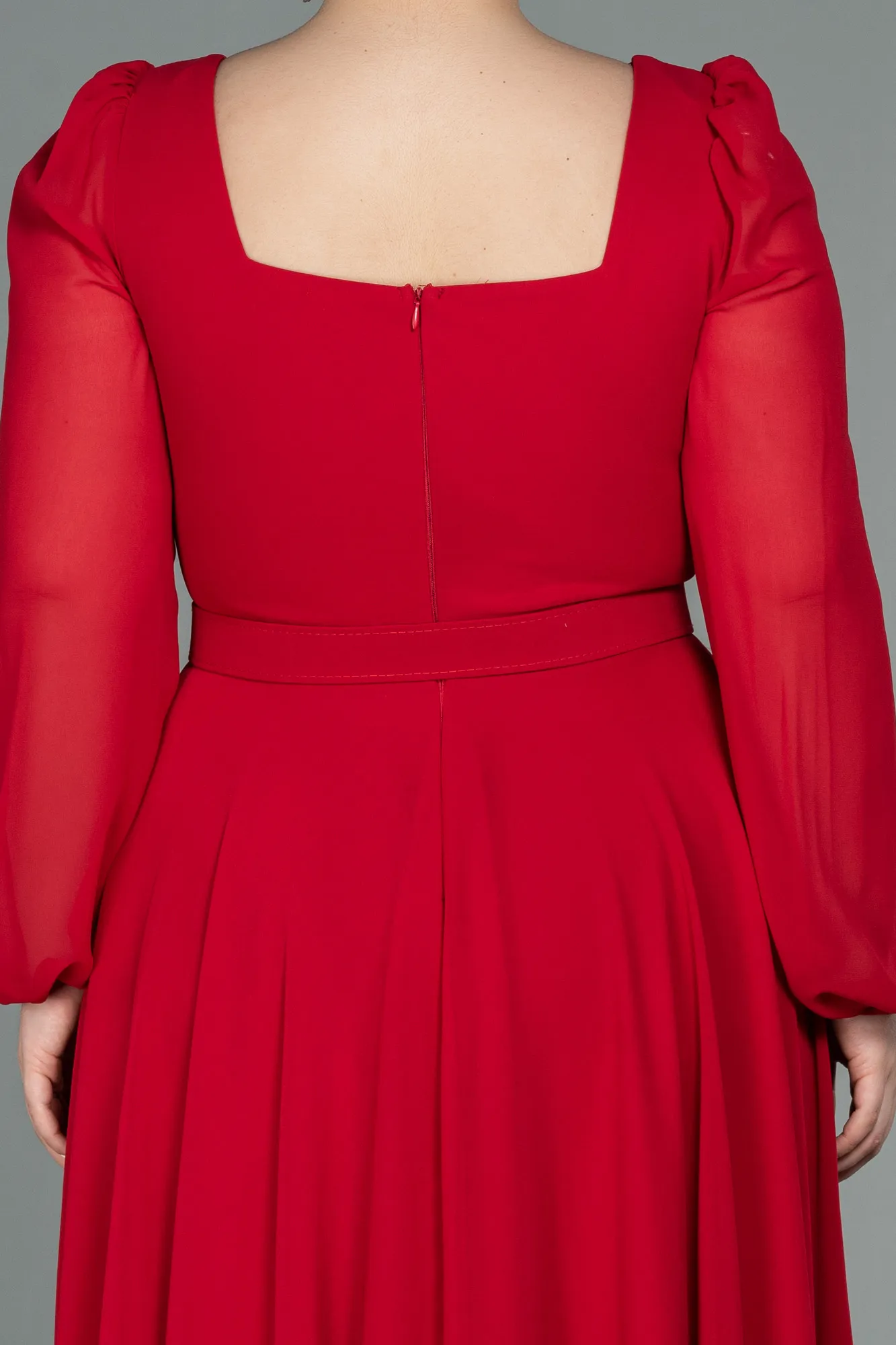 Red-Midi Chiffon Plus Size Evening Dress ABK1753