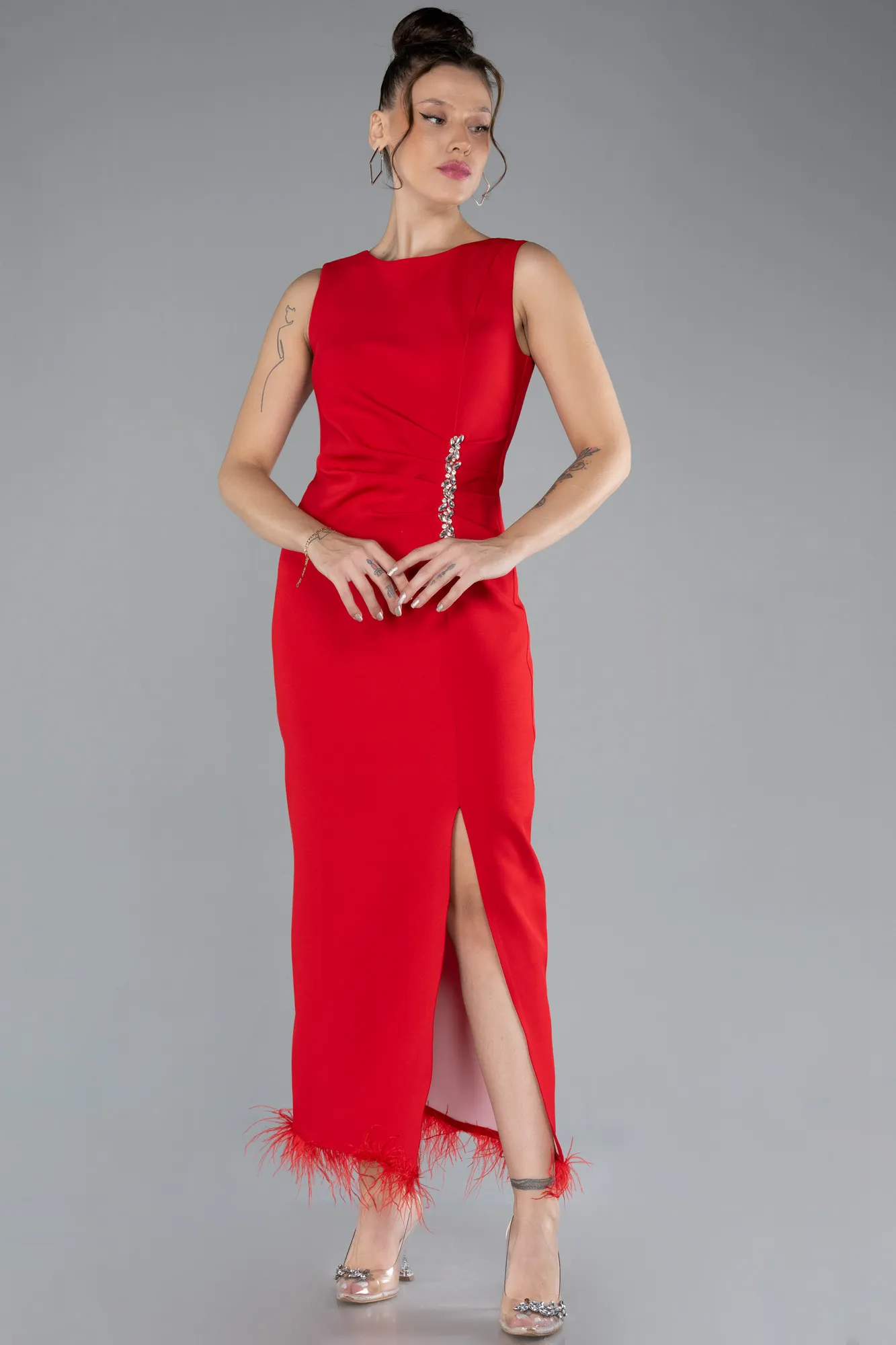 Red-Midi Cocktail Dress ABK2169