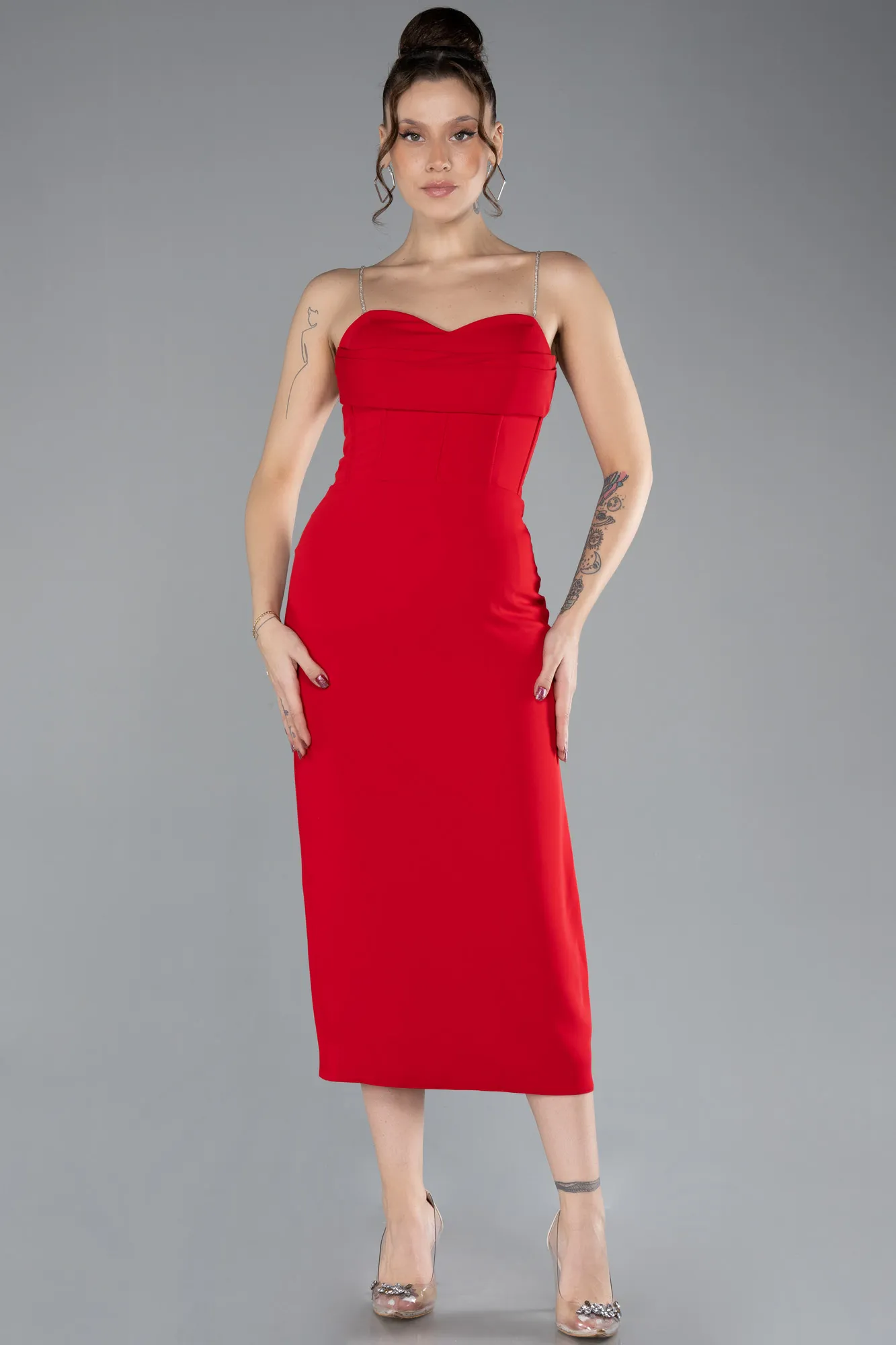 Red-Midi Cocktail Dress ABK2177