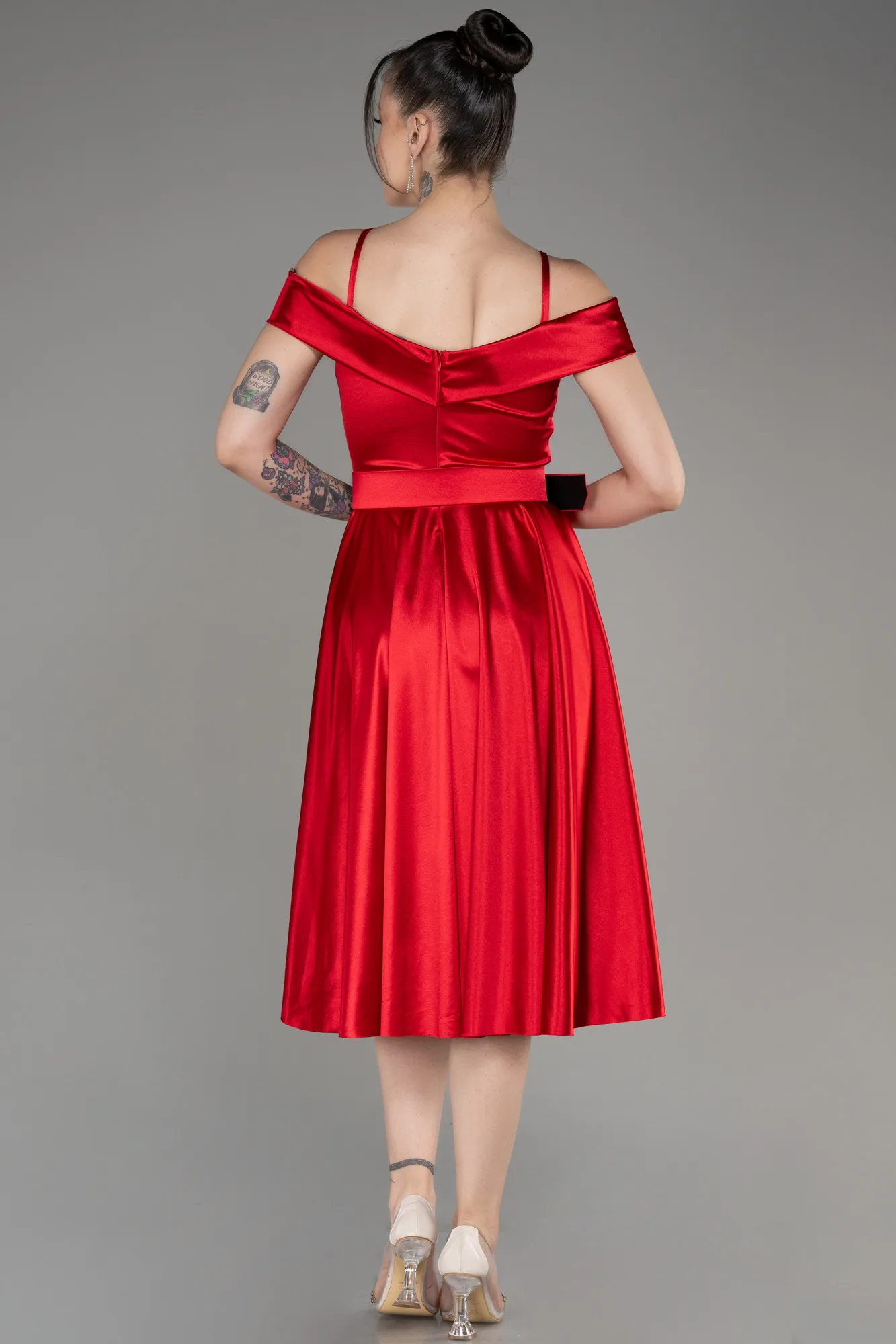 Red-Midi Cocktail Satin Dress ABK2080