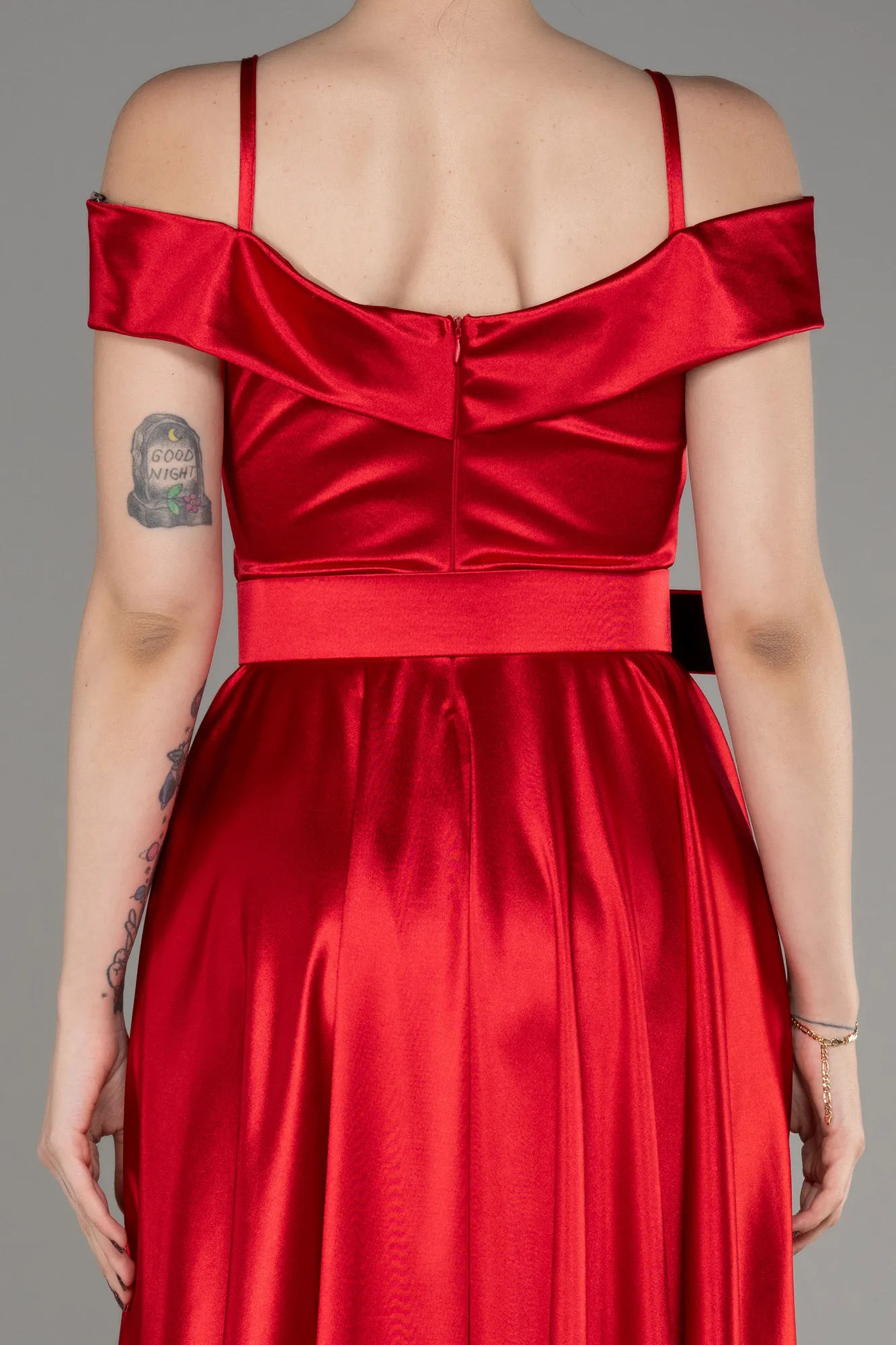 Red-Midi Cocktail Satin Dress ABK2080