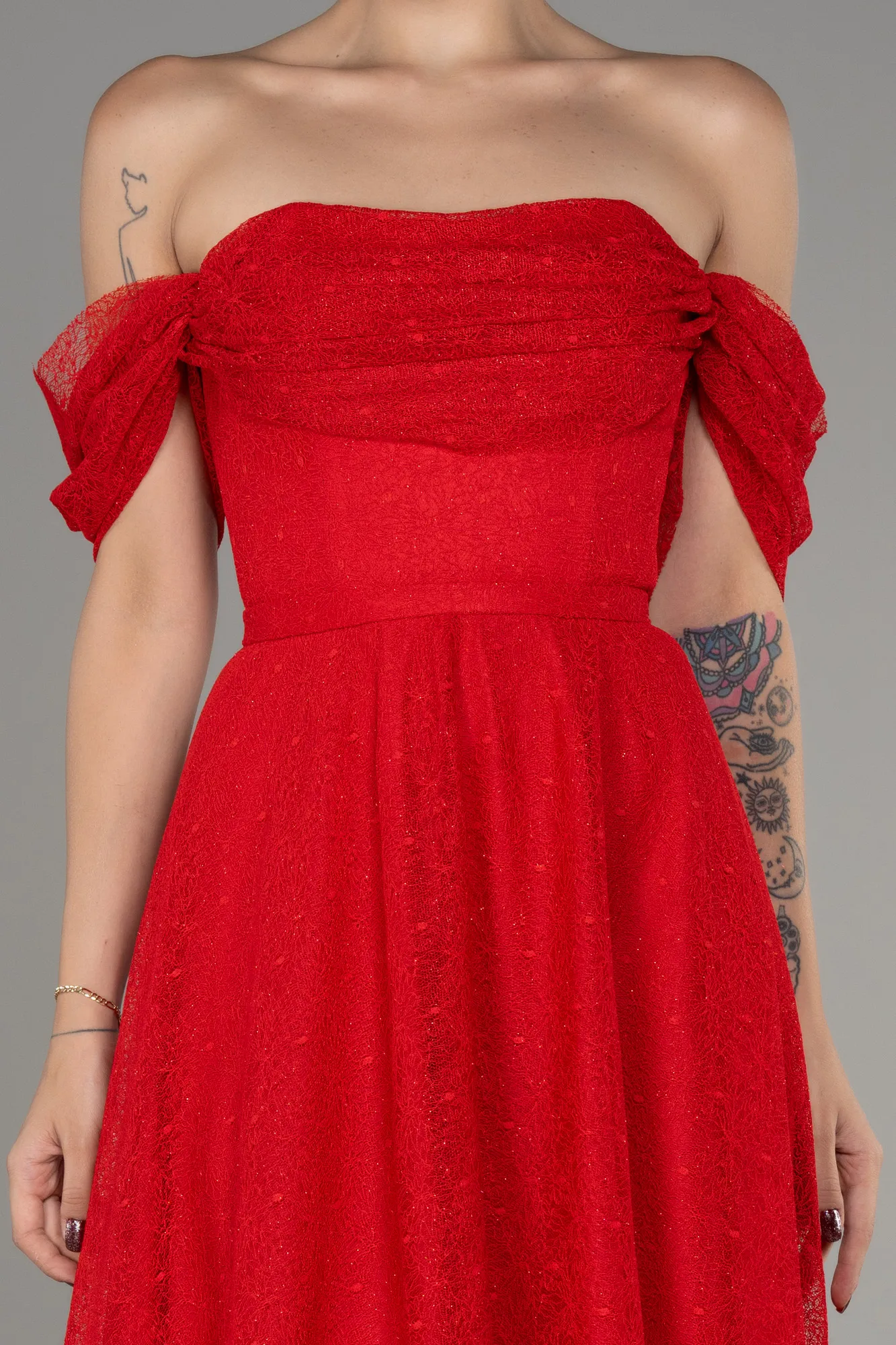 Red-Midi Dantelle Cocktail Dress ABK2103