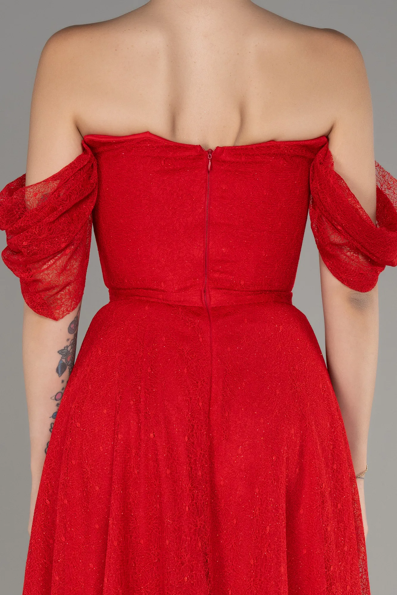 Red-Midi Dantelle Cocktail Dress ABK2103