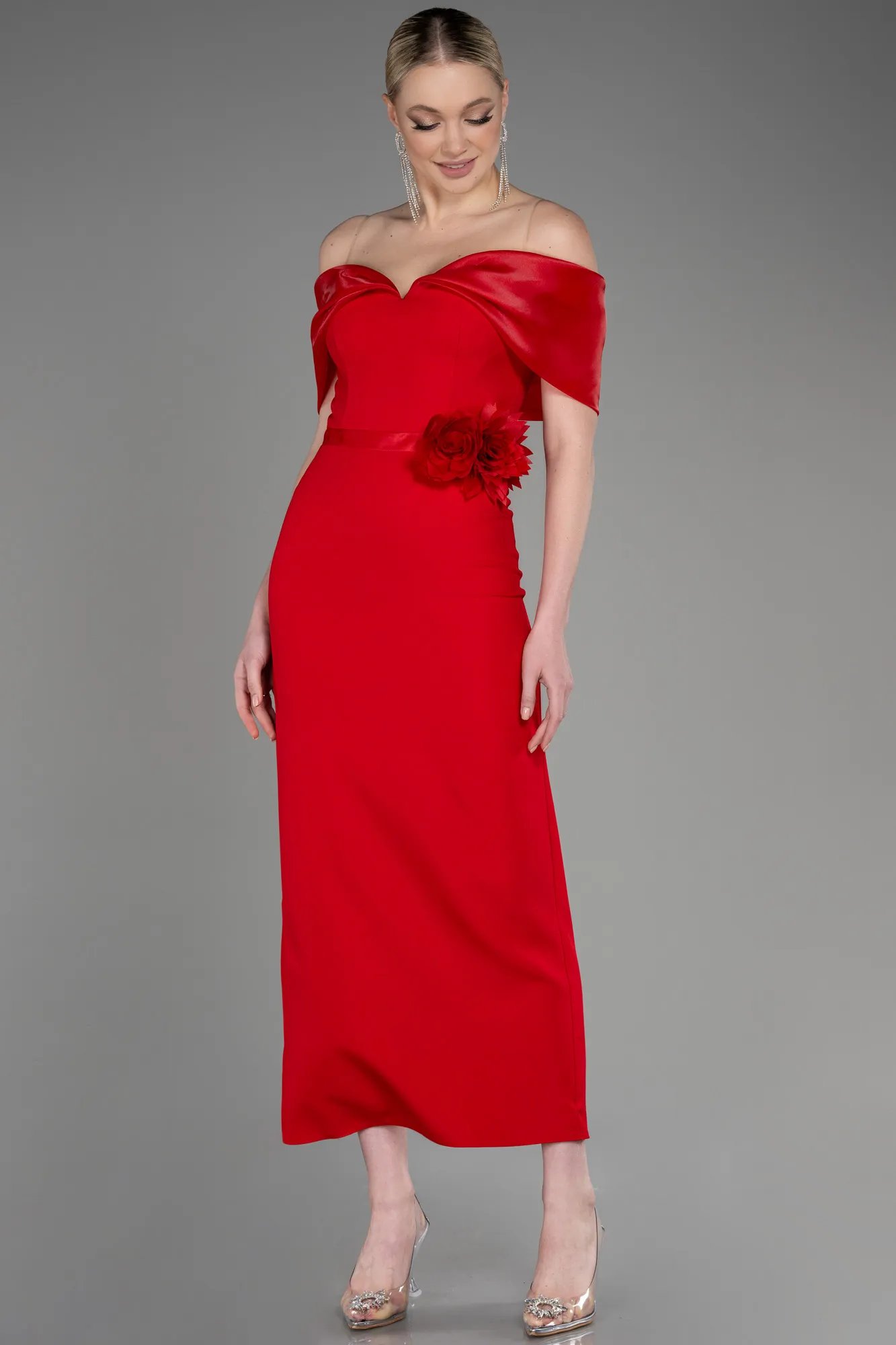 Red-Midi Evening Dress ABK2014