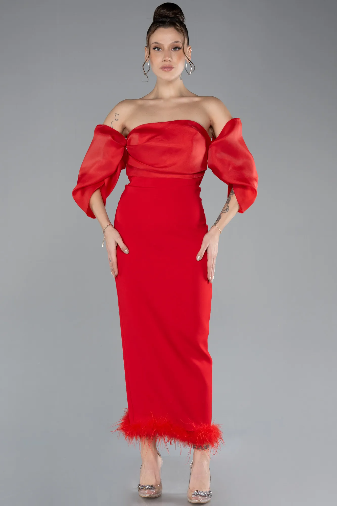 Red-Midi Invitation Dress ABK1796