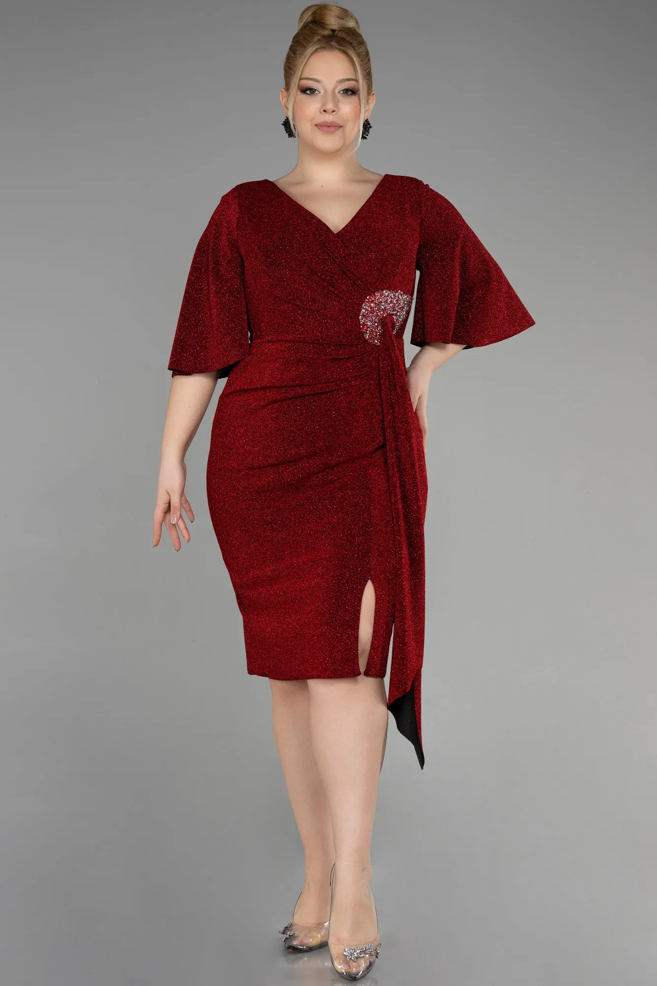 Red-Midi Oversized Evening Dress ABK1625