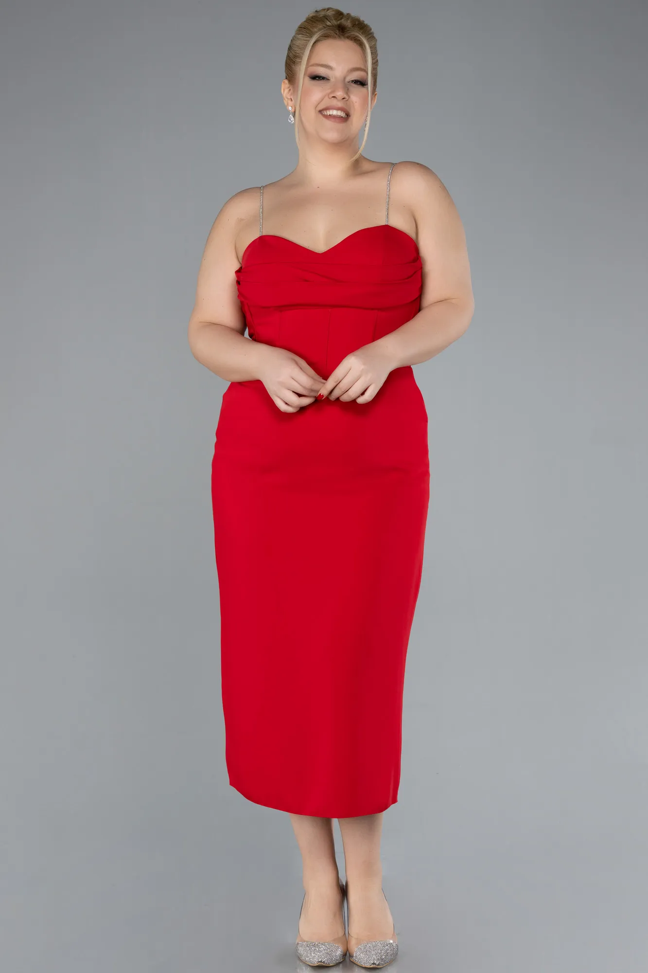 Red-Midi Plus Size Cocktail Dress ABK2178