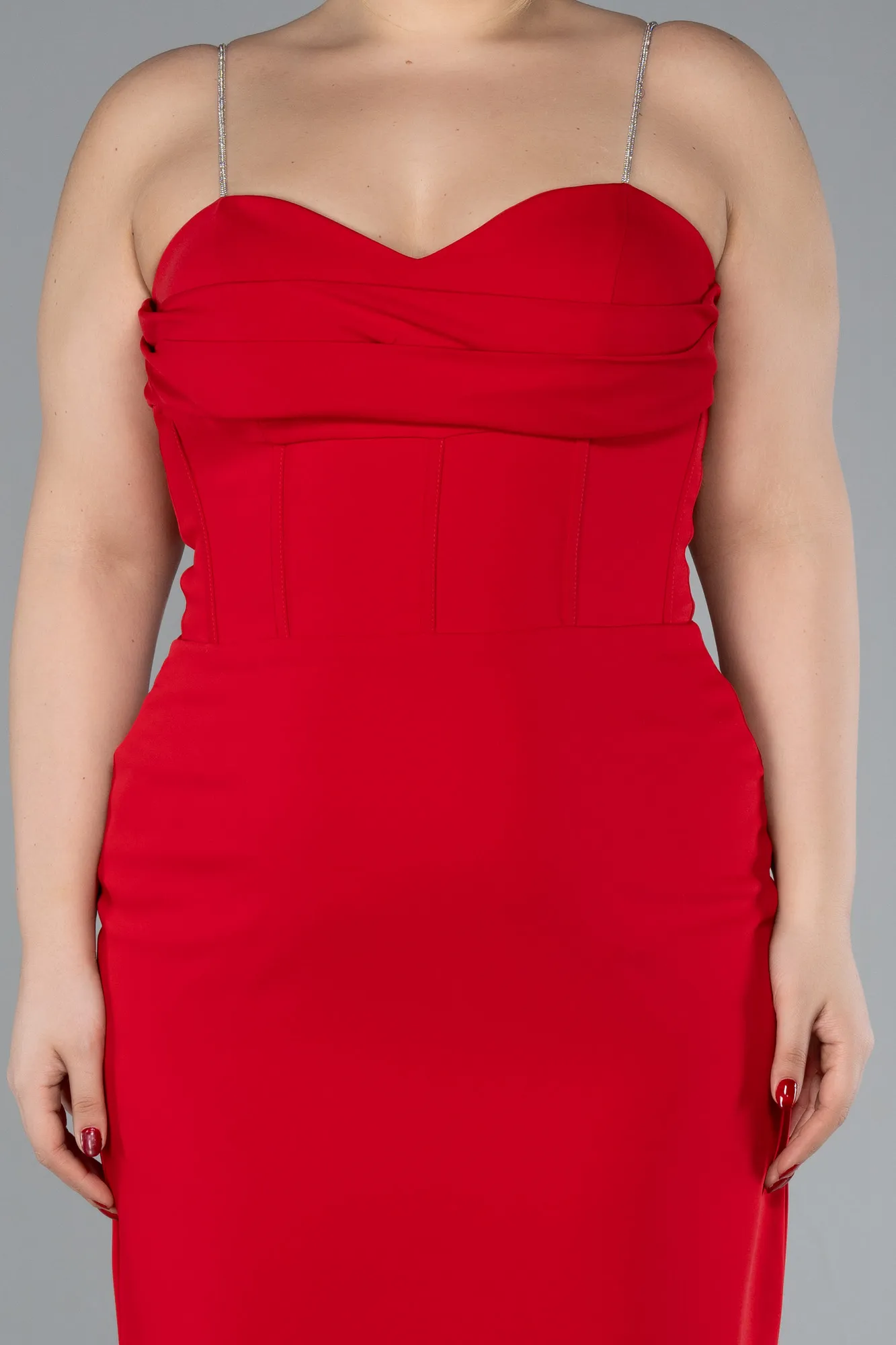 Red-Midi Plus Size Cocktail Dress ABK2178