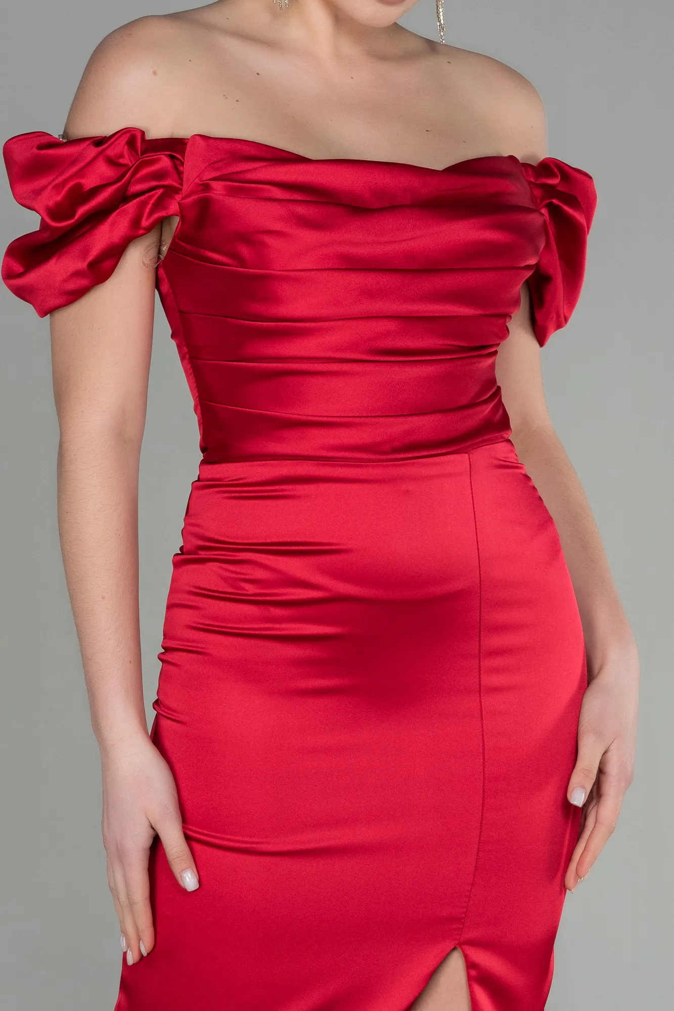 Red-Midi Satin Night Dress ABK1601
