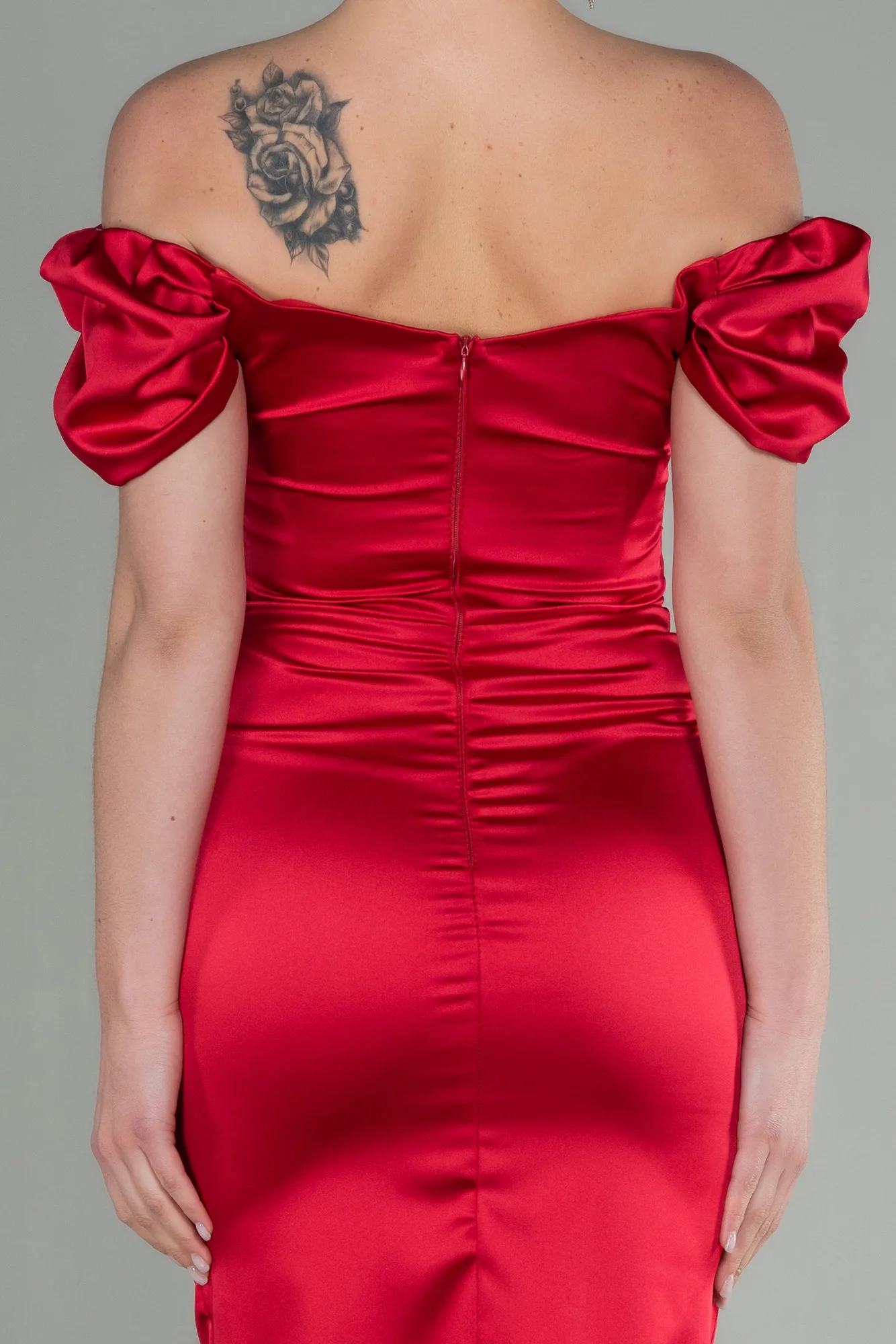 Red-Midi Satin Night Dress ABK1601