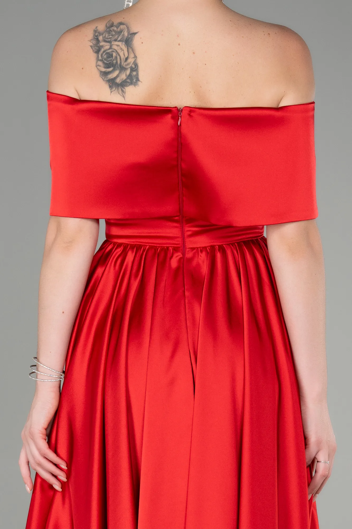 Red-Midi Satin Night Dress ABK1846