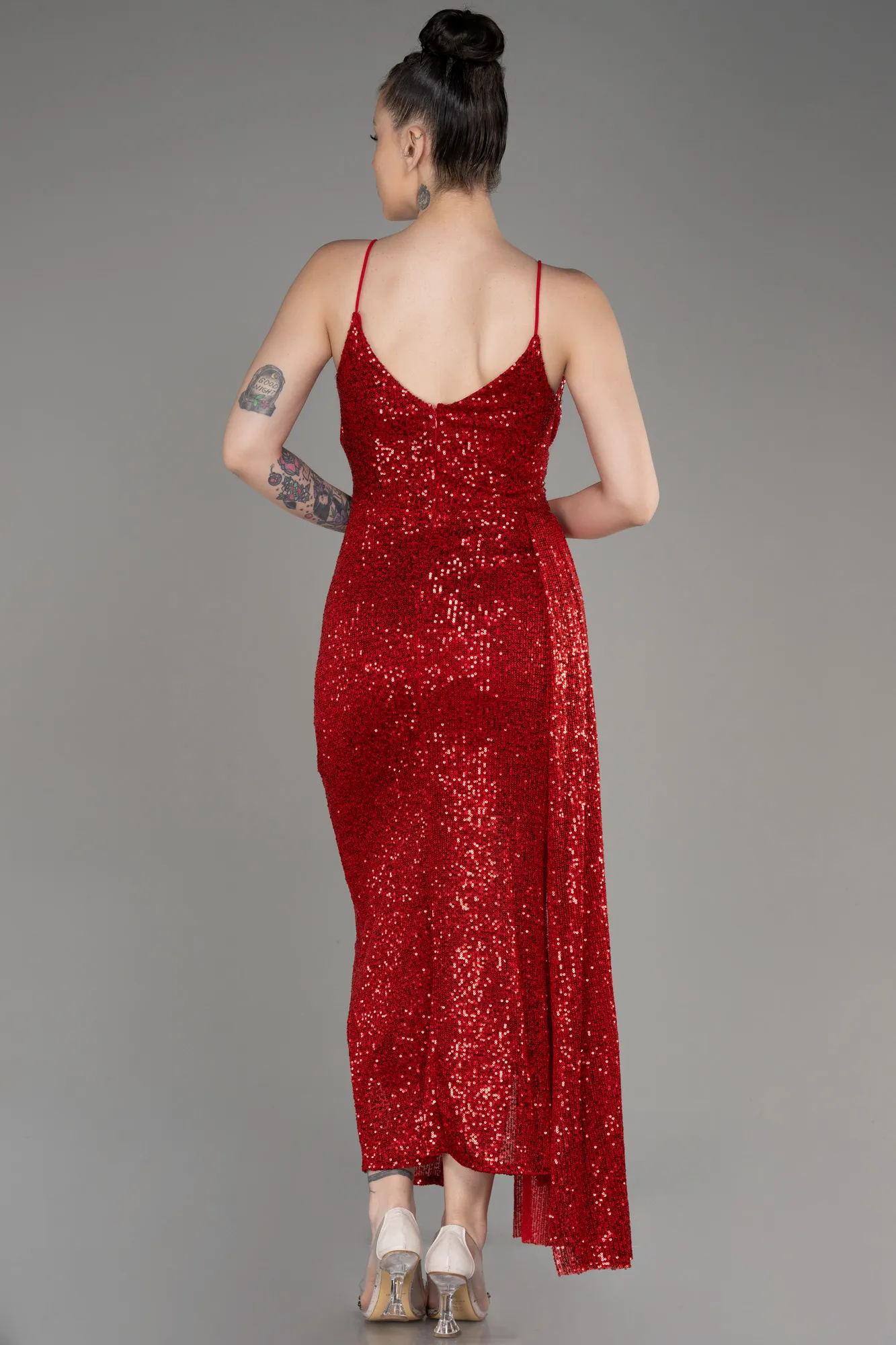 Red-Midi Scaly Cocktail Dress ABK2071