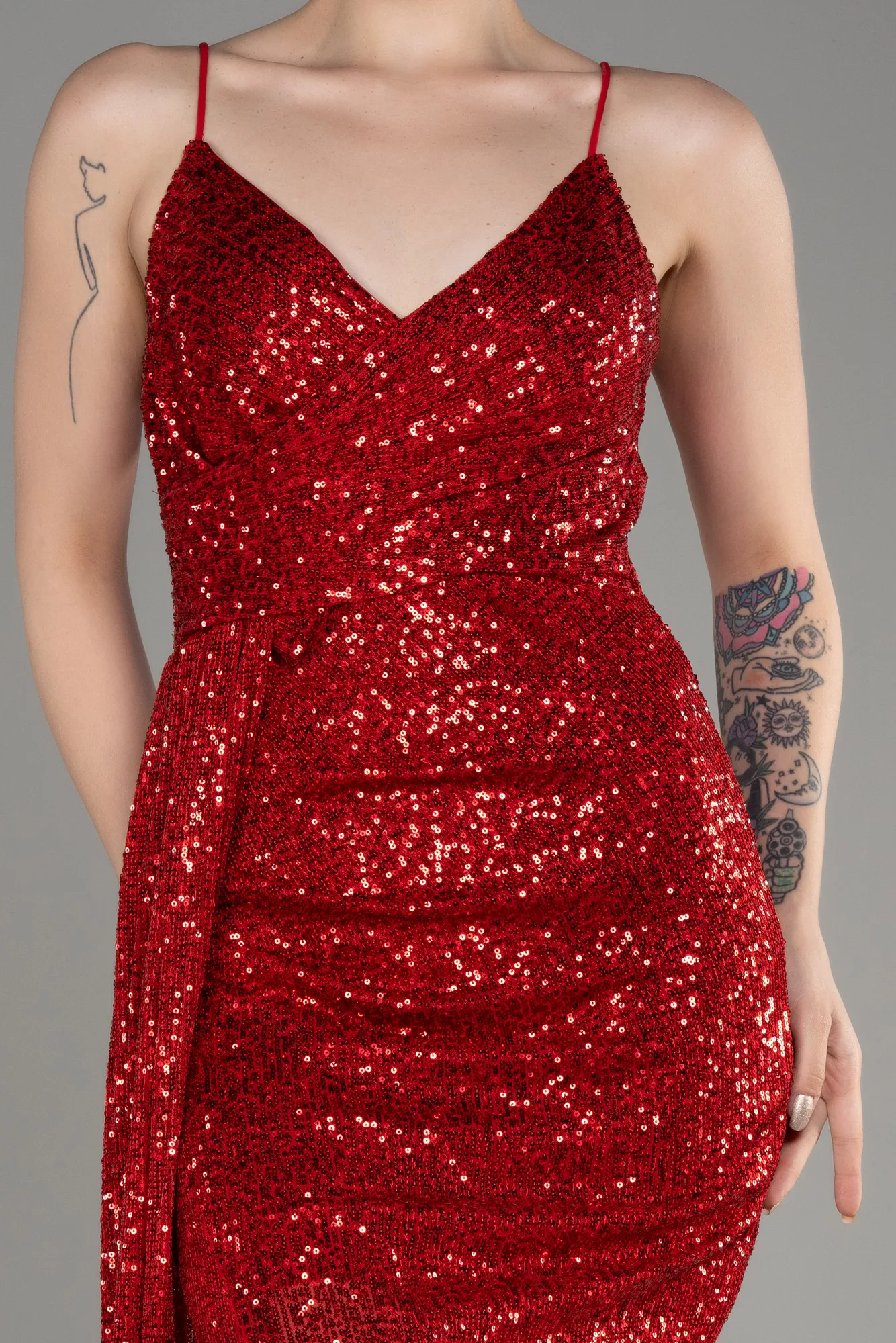 Red-Midi Scaly Cocktail Dress ABK2071