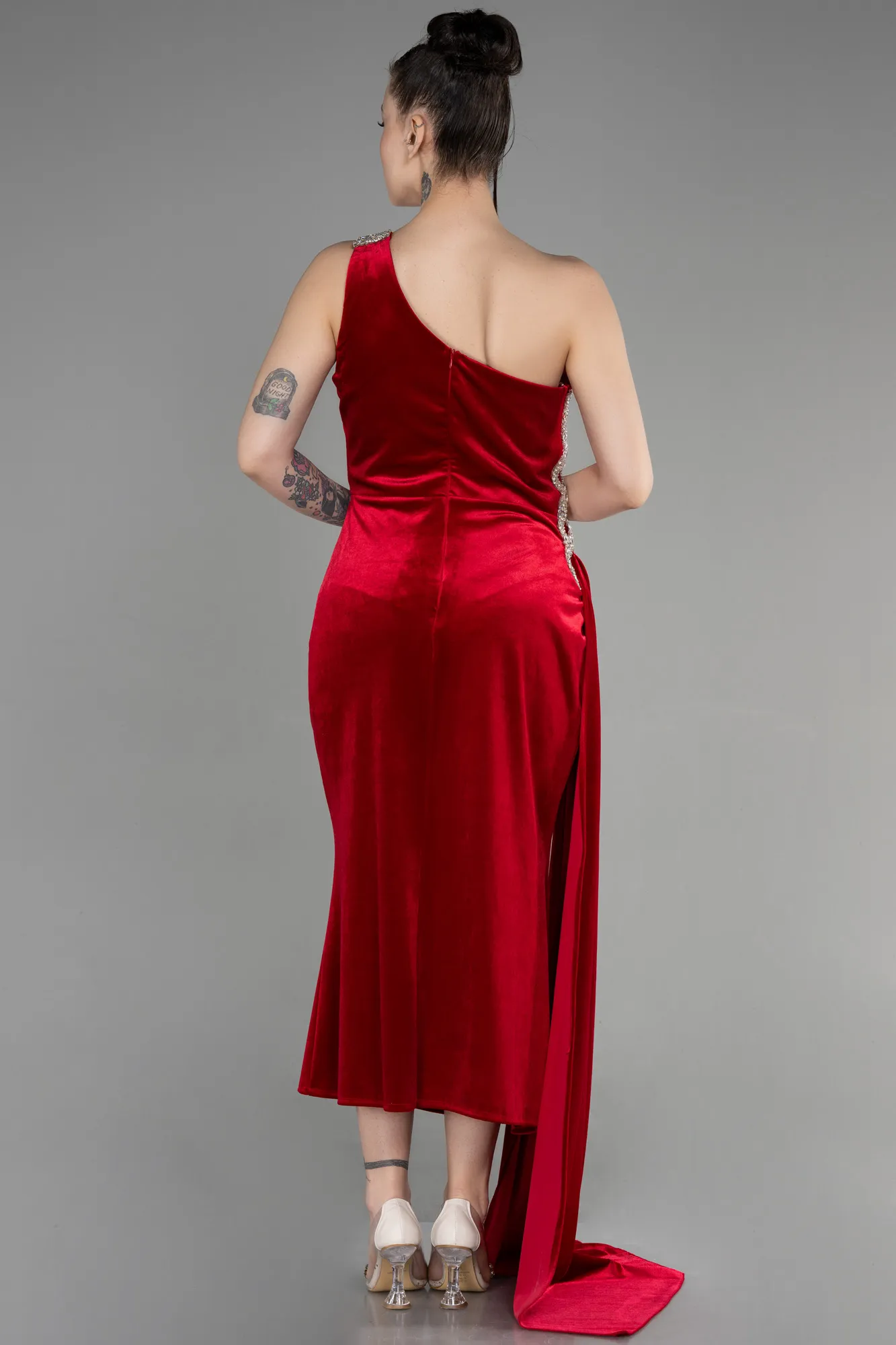 Red-Midi Velvet Evening Dress ABK1972