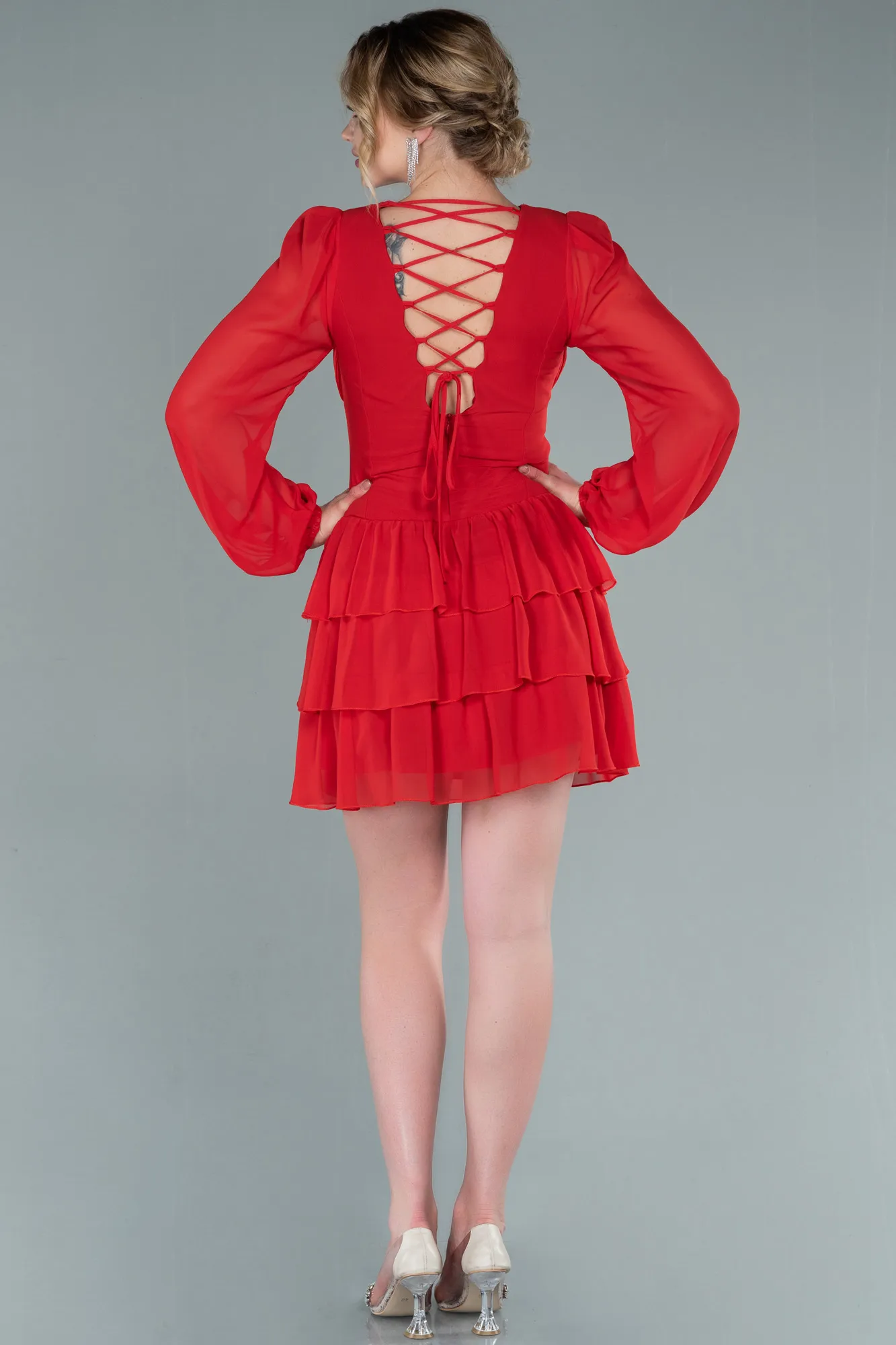 Red-Mini Chiffon Invitation Dress ABK1899