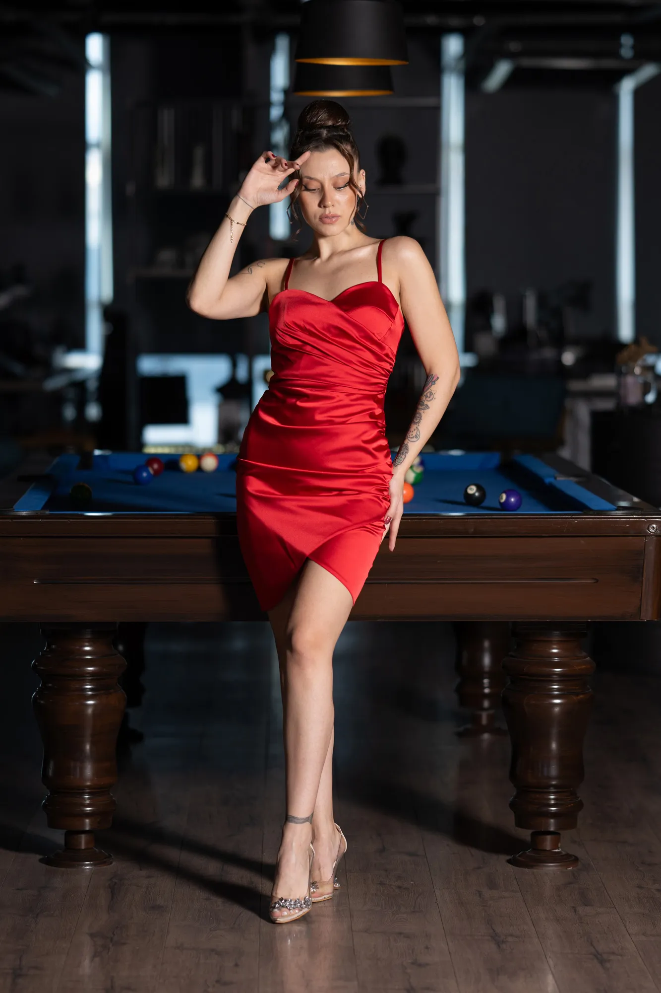 Red-Mini Satin Cocktail Dress ABK2174