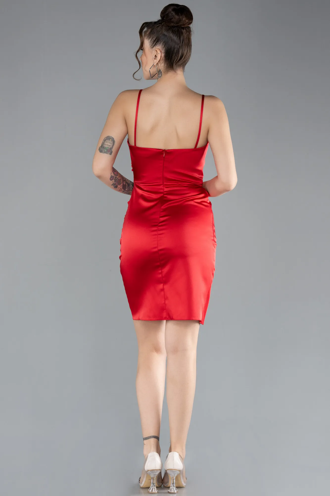 Red-Mini Satin Cocktail Dress ABK2174