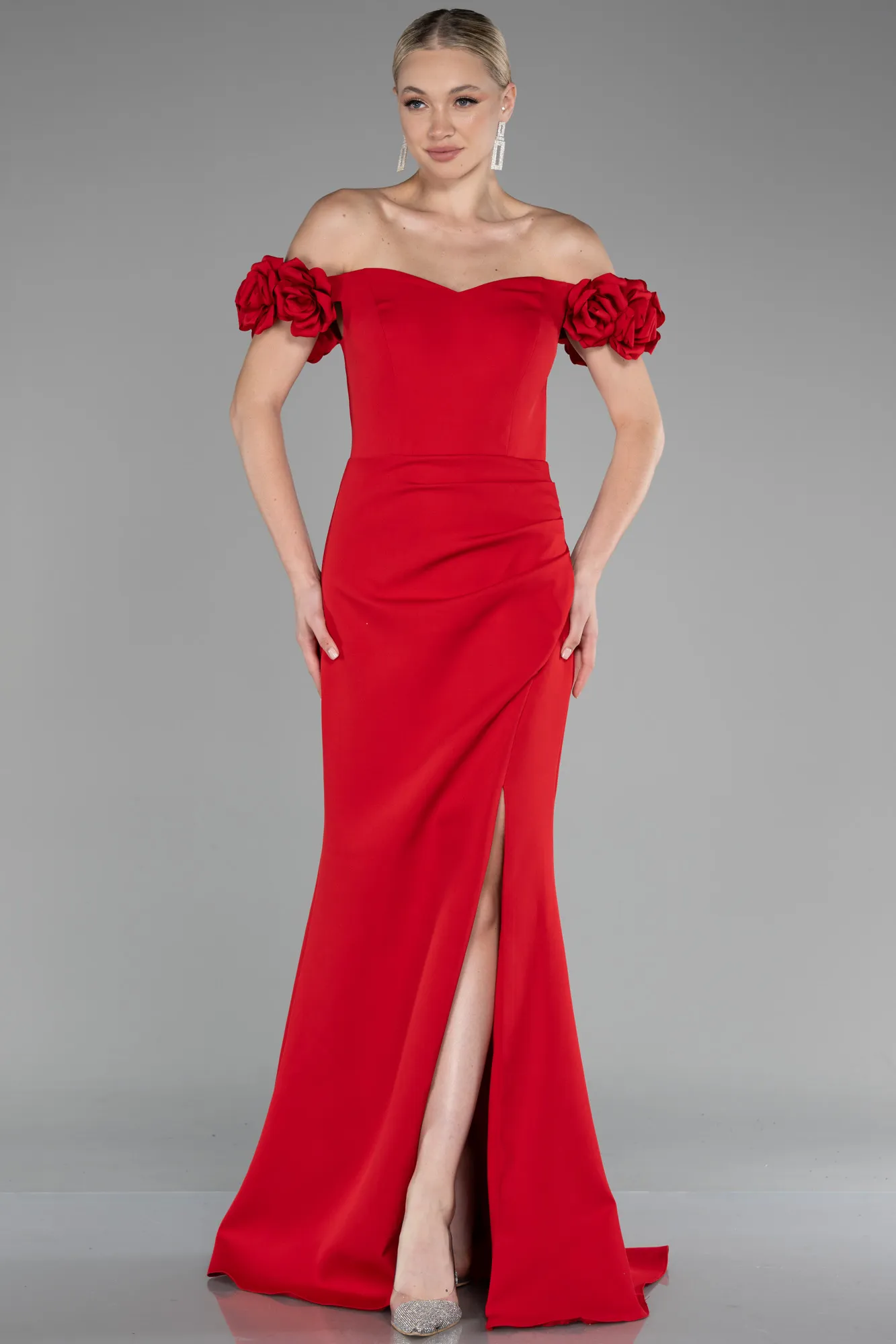 Red-Off The Shoulder Long Mermaid Evening Gown ABU4176