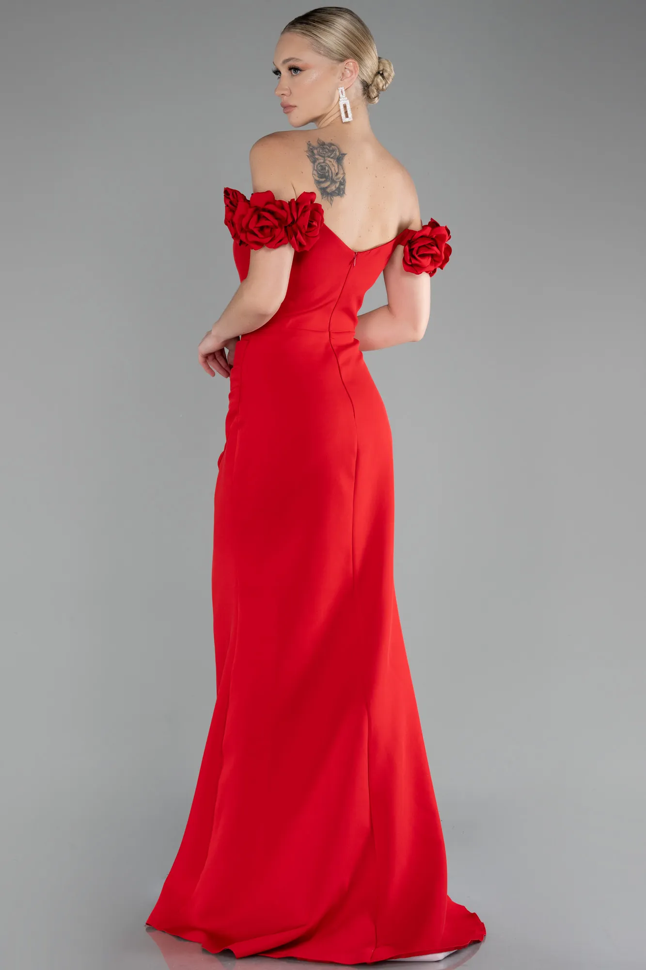 Red-Off The Shoulder Long Mermaid Evening Gown ABU4176