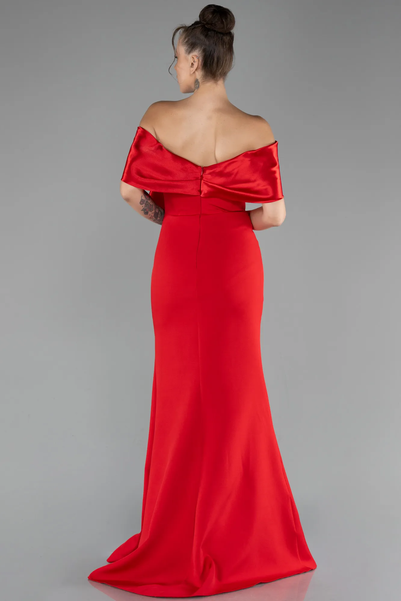 Red-Off The Shoulder Slit Long Mermaid Evening Gown ABU4296