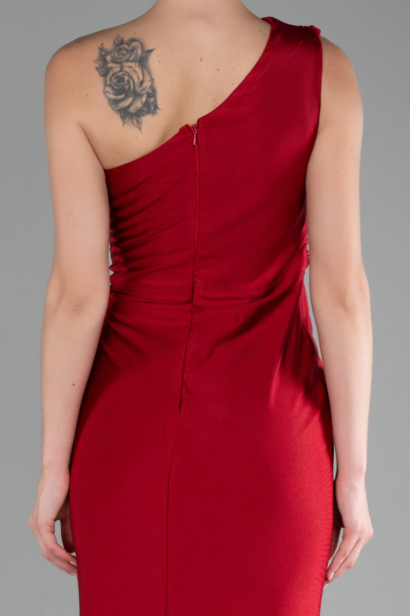 Red-One Shoulder Slit Long Evening Dress ABU4116