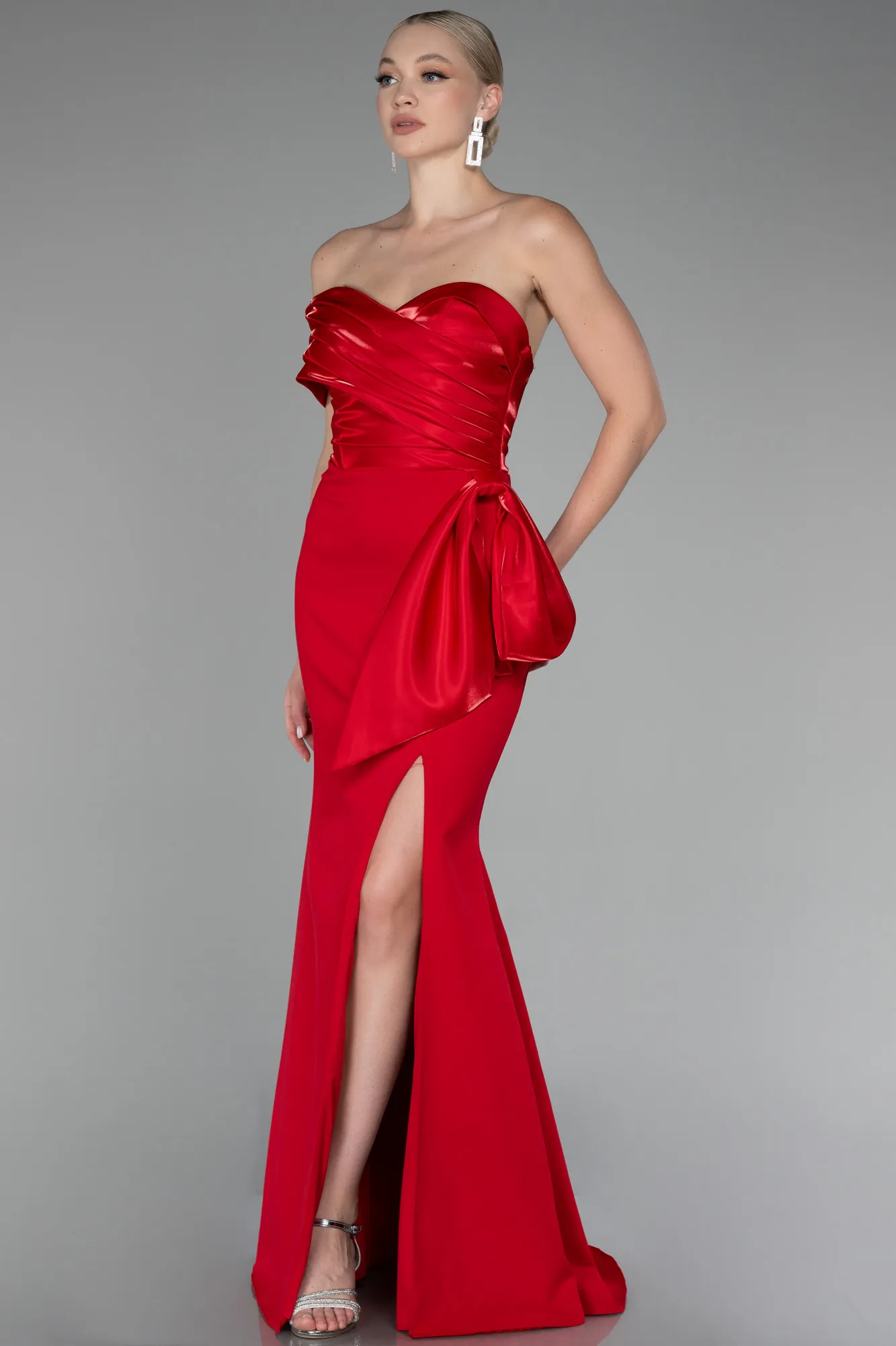 Red-One Shoulder Slit Long Mermaid Evening Gown ABU4115