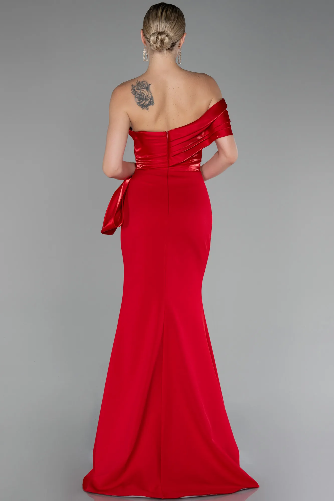 Red-One Shoulder Slit Long Mermaid Evening Gown ABU4115