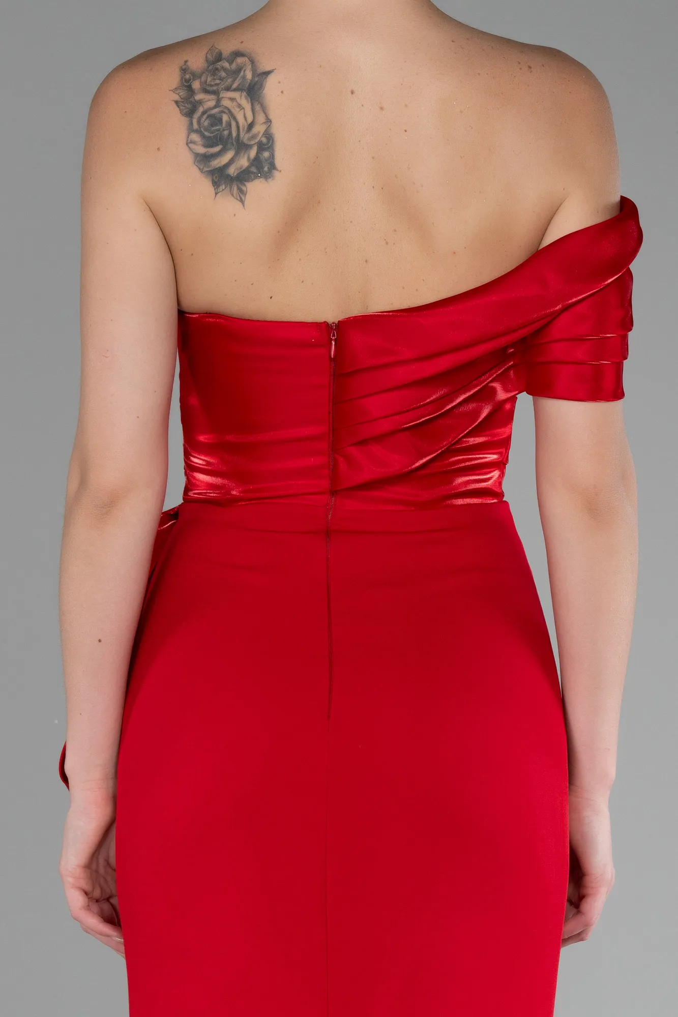 Red-One Shoulder Slit Long Mermaid Evening Gown ABU4115