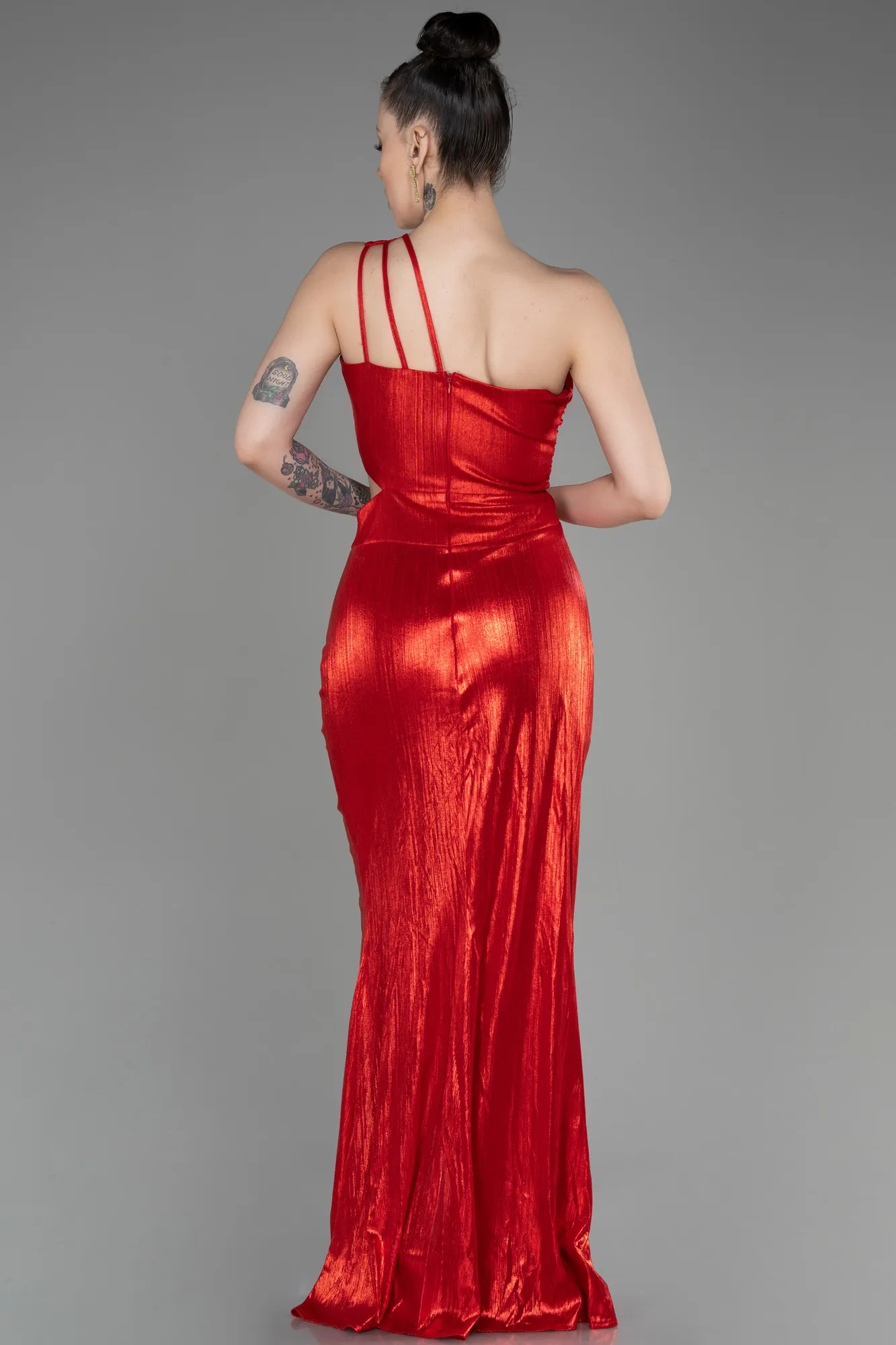 Red-One-Shoulder Slit Long Prom Dress ABU3848