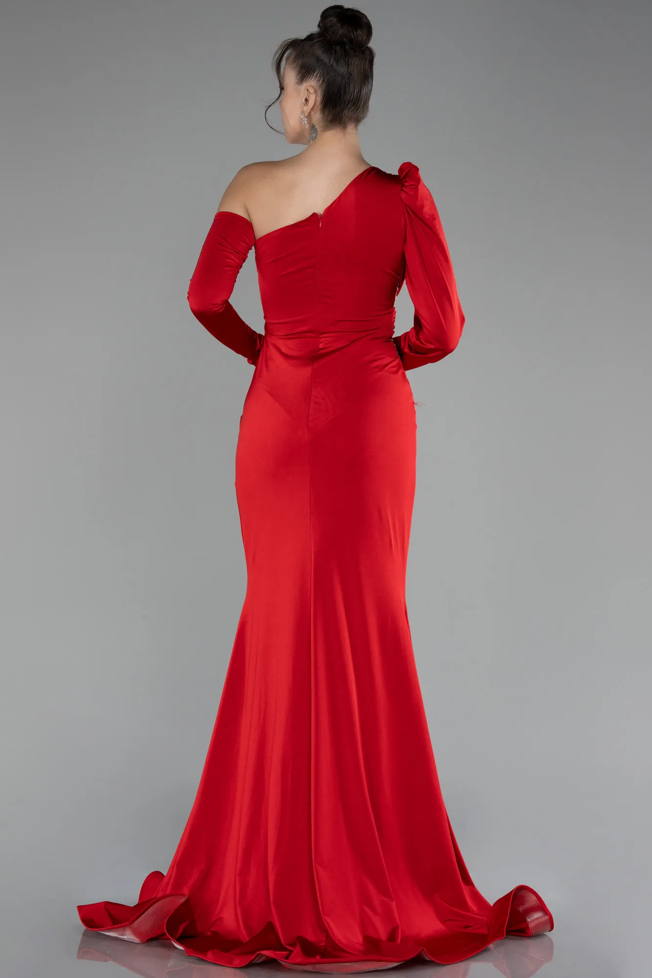 Red-One Sleeve Long Evening Dress ABU3851