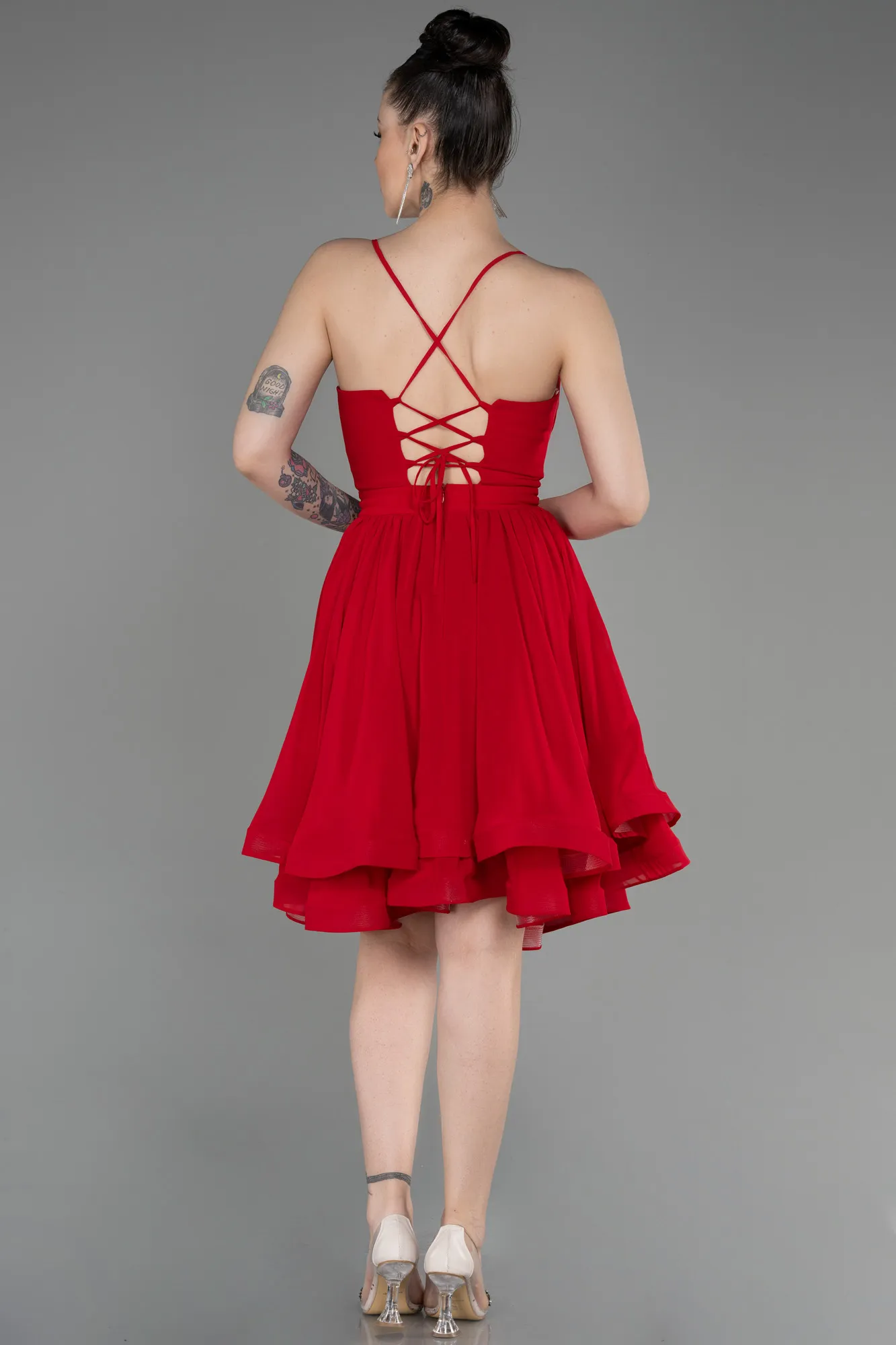 Red-Short Chiffon Evening Dress ABK1984