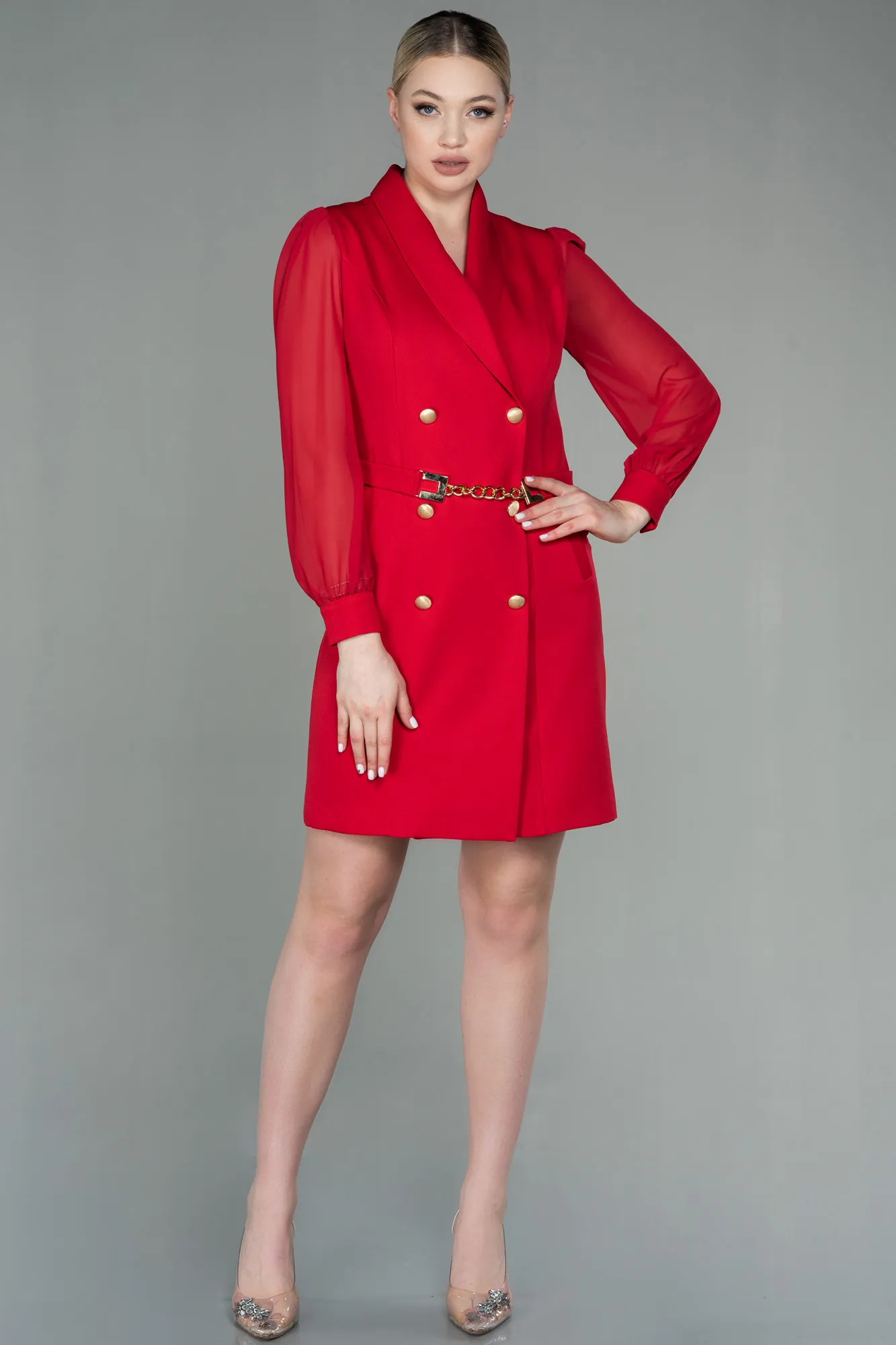Red-Short Chiffon Invitation Dress ABK1663