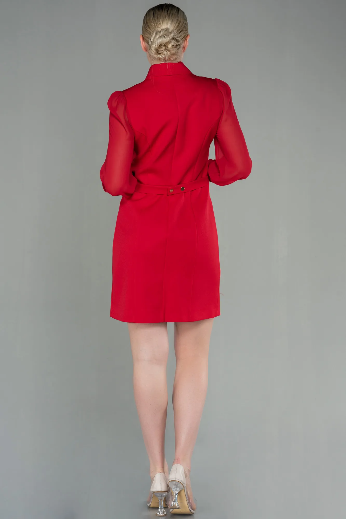 Red-Short Chiffon Invitation Dress ABK1663