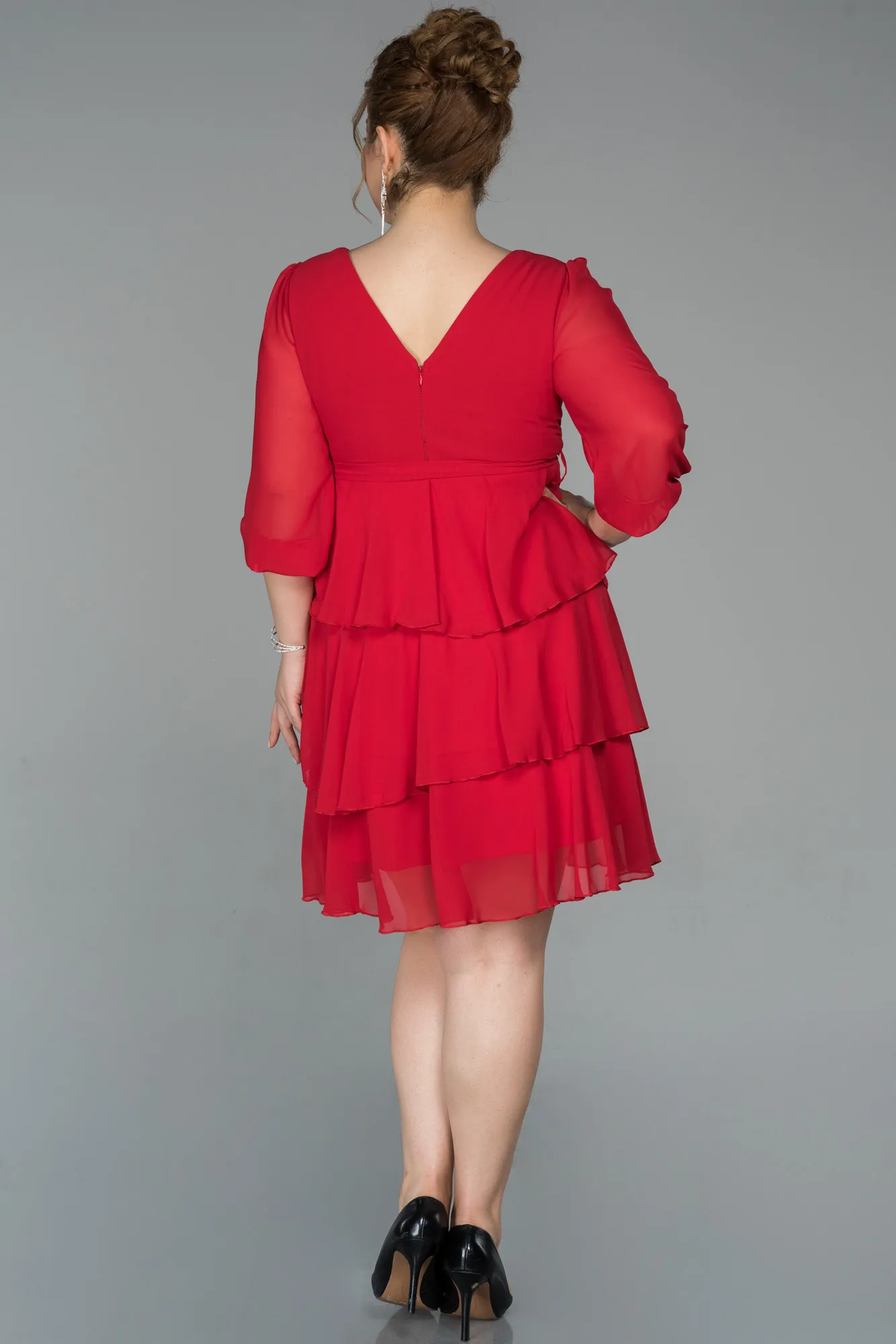 Red-Short Chiffon Oversized Evening Dress ABK1002