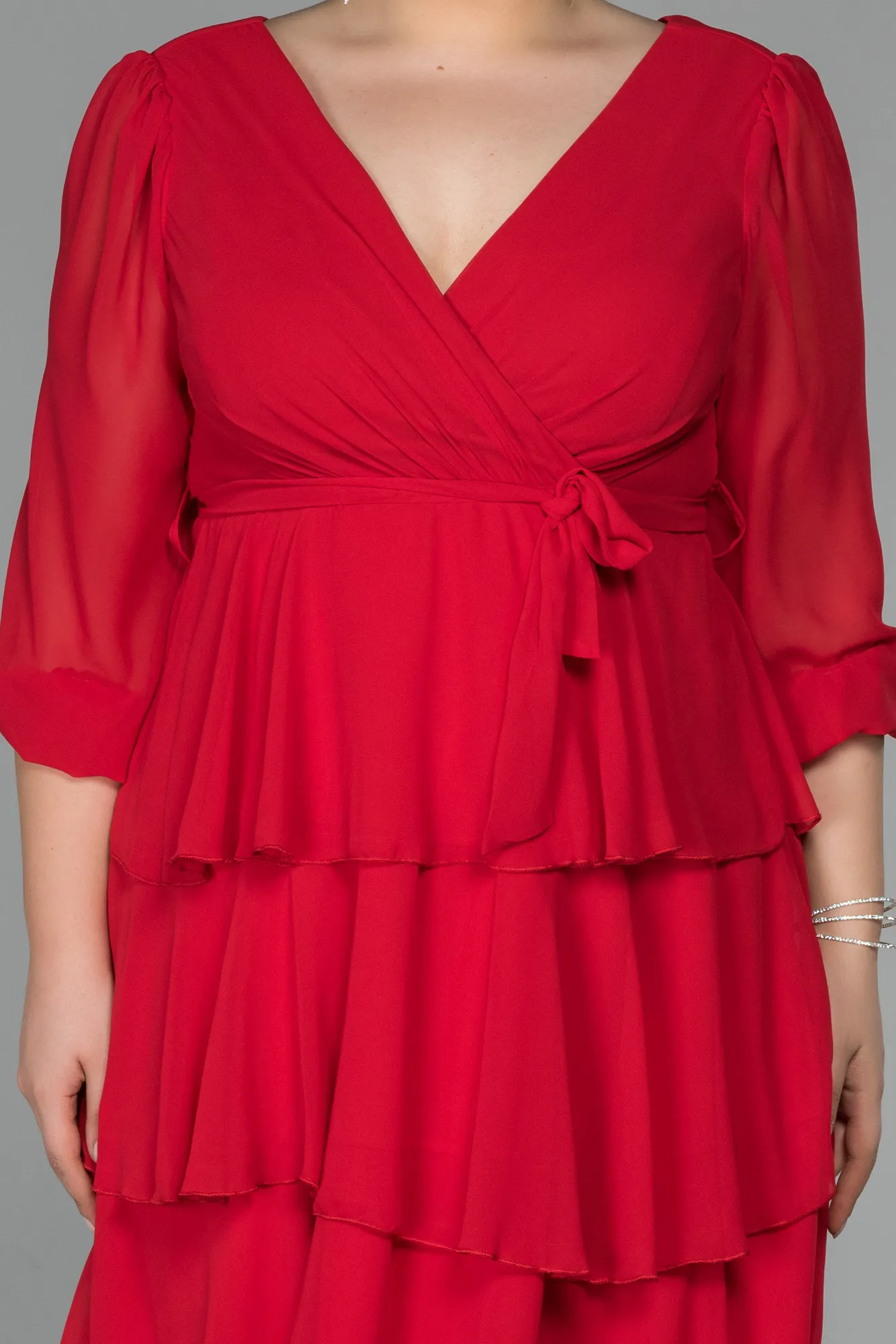 Red-Short Chiffon Oversized Evening Dress ABK1002