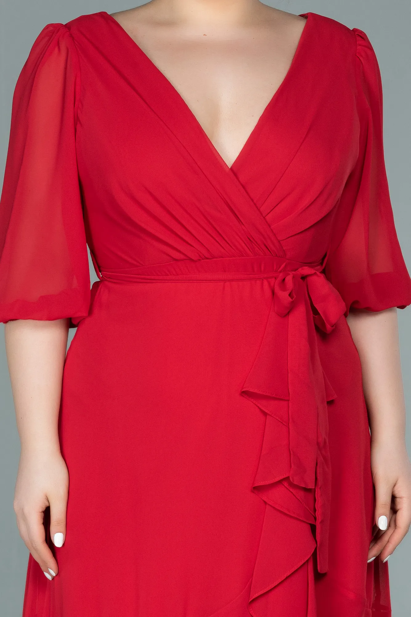 Red-Short Chiffon Oversized Evening Dress ABK1340