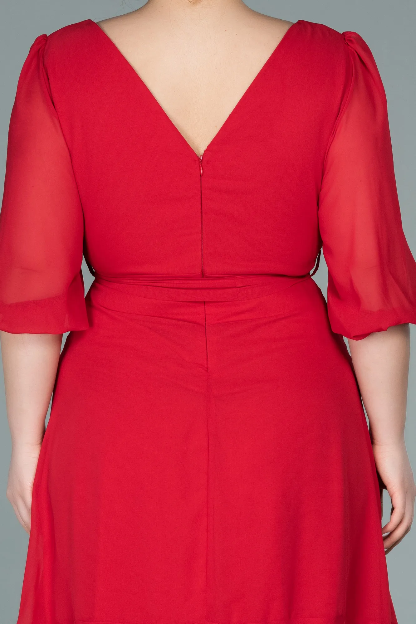 Red-Short Chiffon Oversized Evening Dress ABK1340