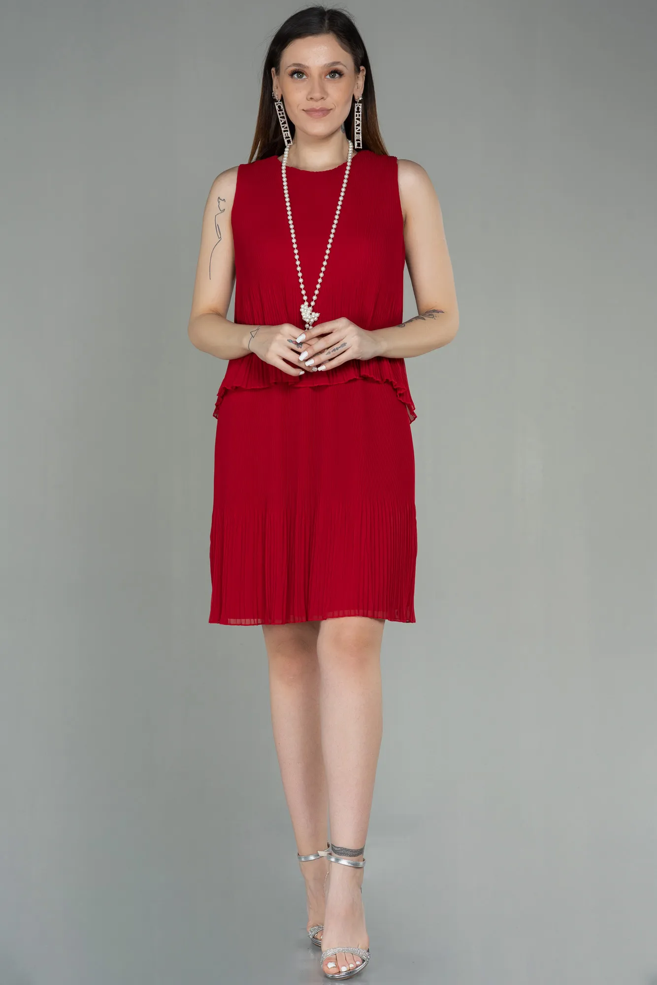 Red-Short Invitation Dress ABK782