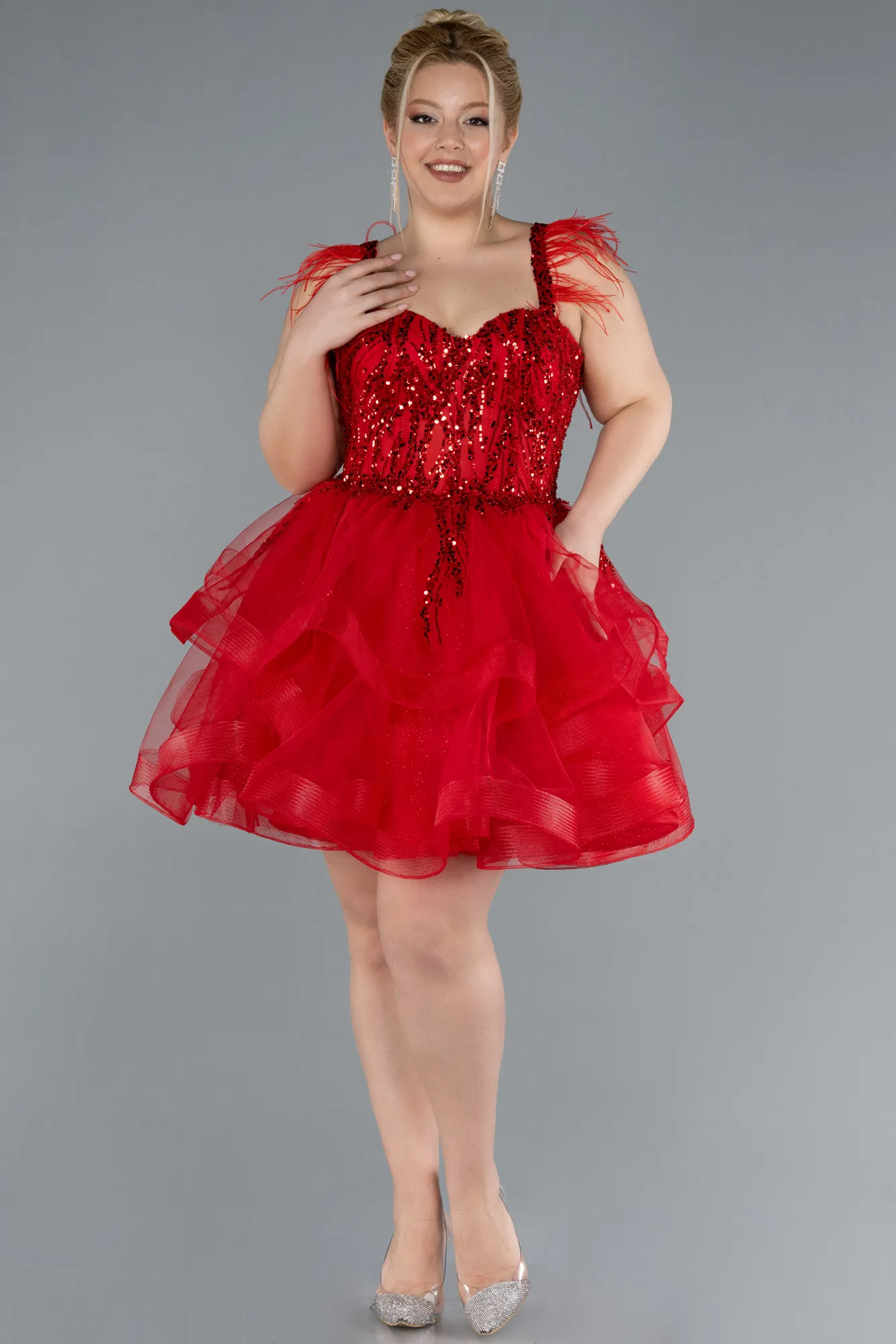 Red-Short Plus Size Engagement Dress ABK2087