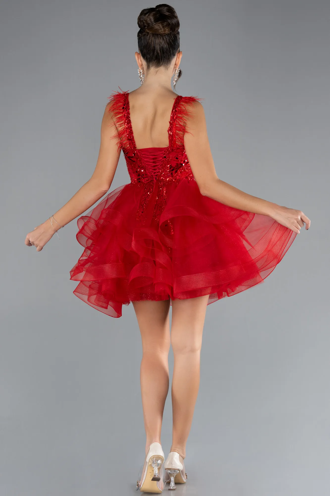 Red-Short Plus Size Engagement Dress ABK2087