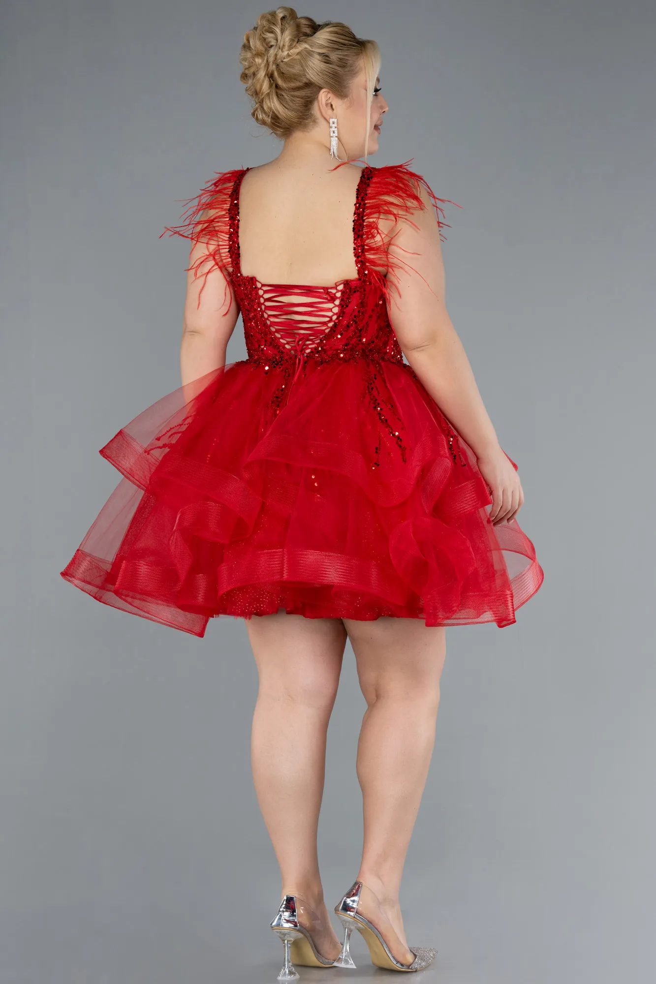 Red-Short Plus Size Engagement Dress ABK2087