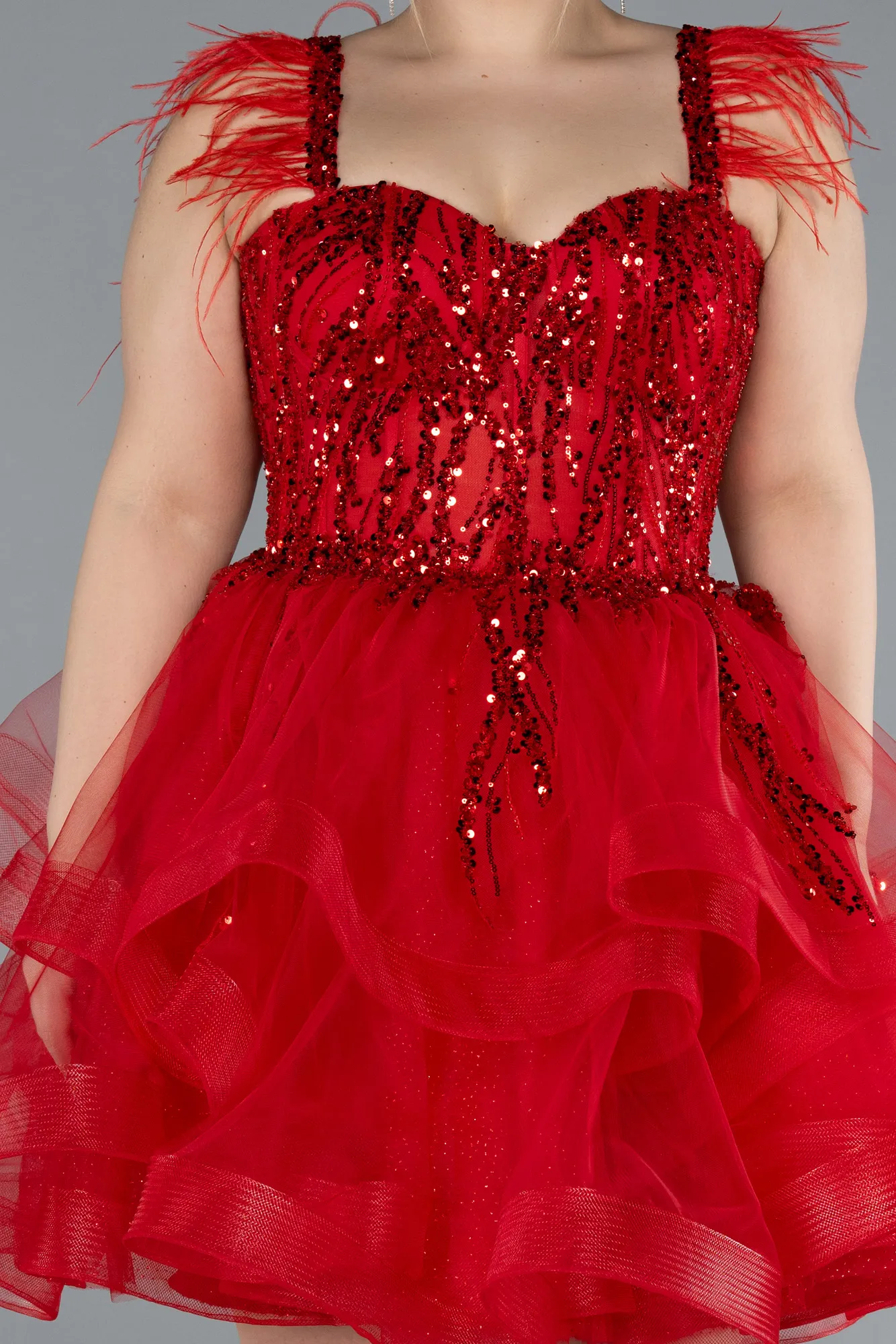 Red-Short Plus Size Engagement Dress ABK2087