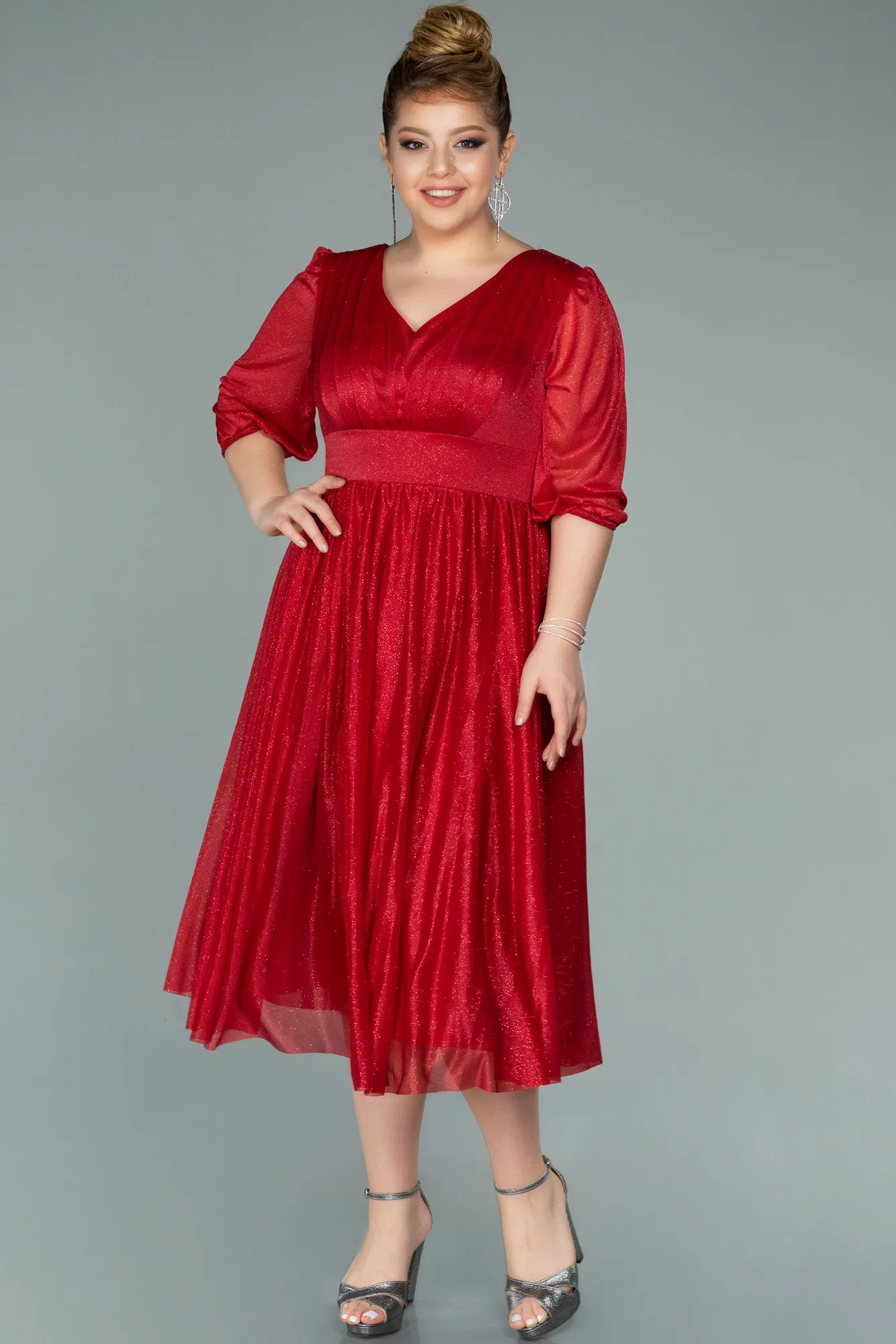 Red-Short Plus Size Evening Dress ABK1098